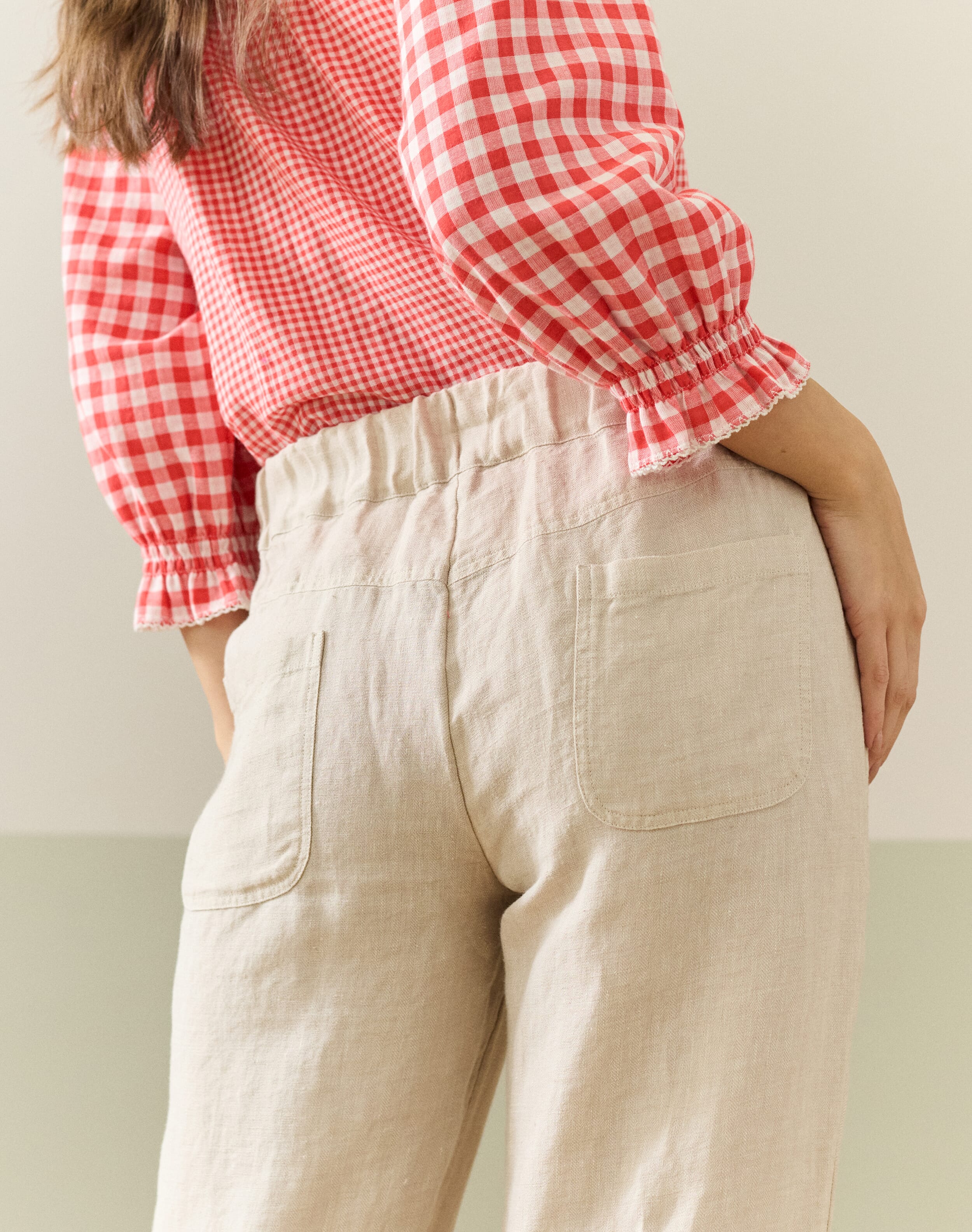 Herringbone Linen Pull On Trousers