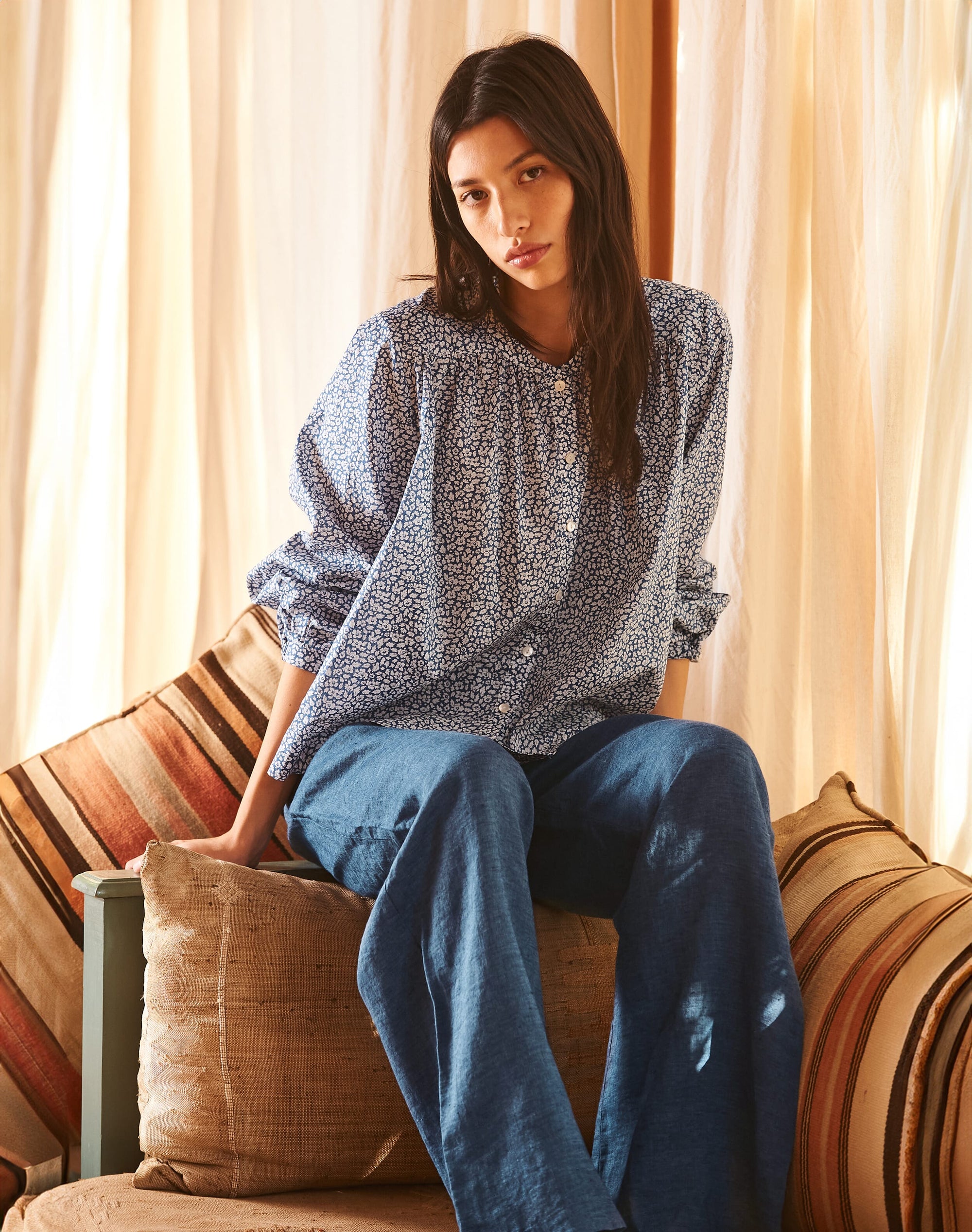Cross Weave Linen Wide Leg Trousers