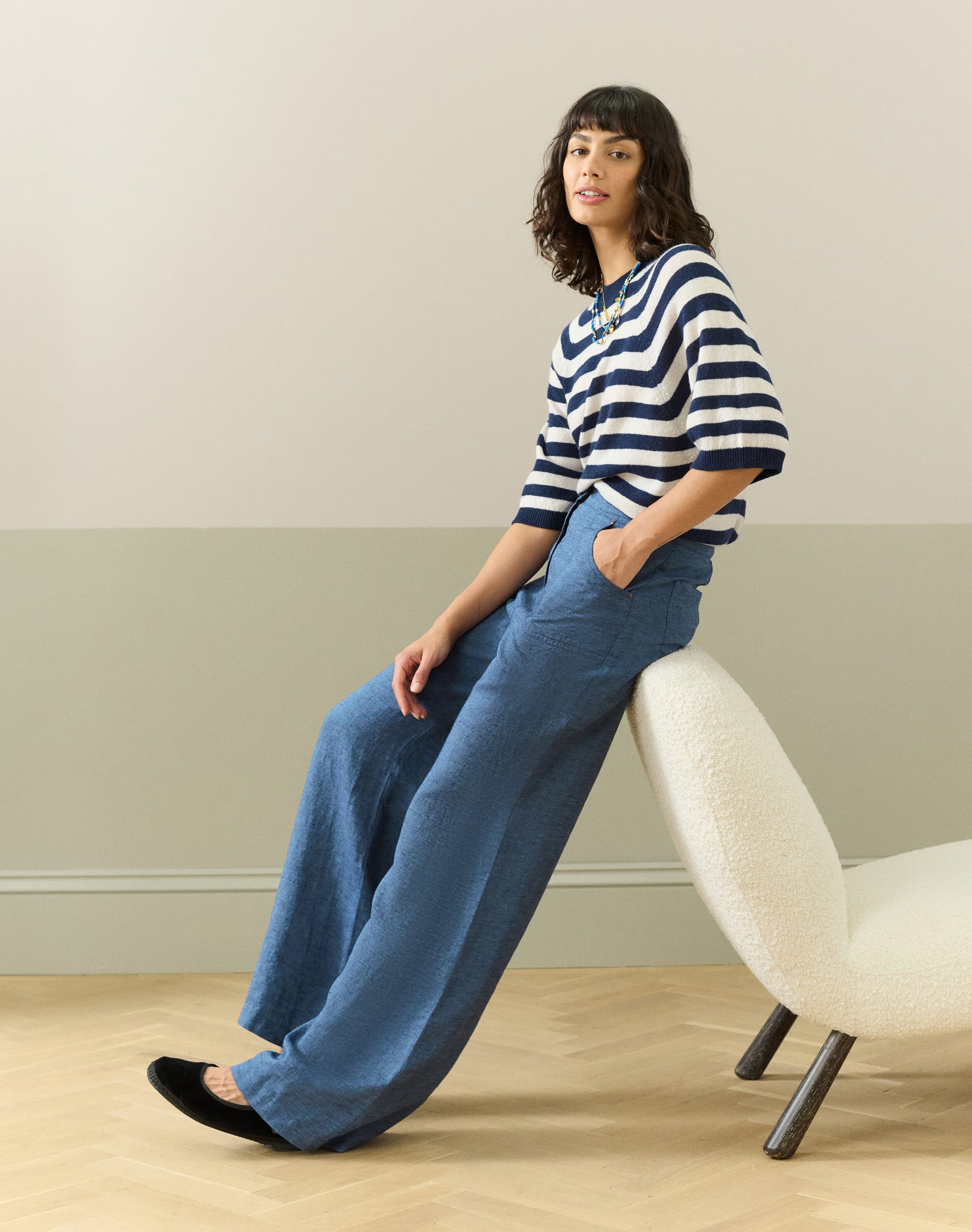 Cross Weave Linen Wide Leg Trousers