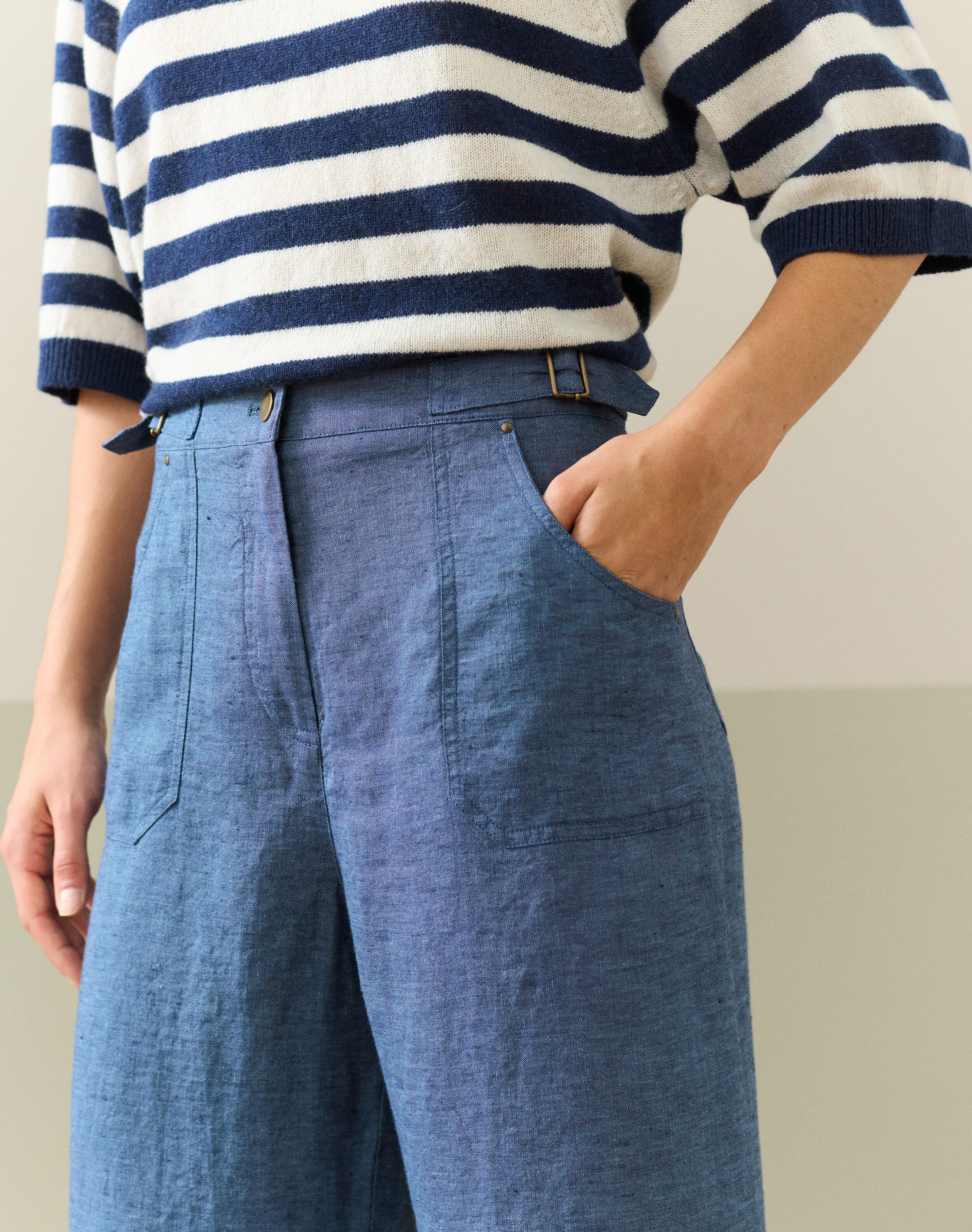 Cross Weave Linen Wide Leg Trousers