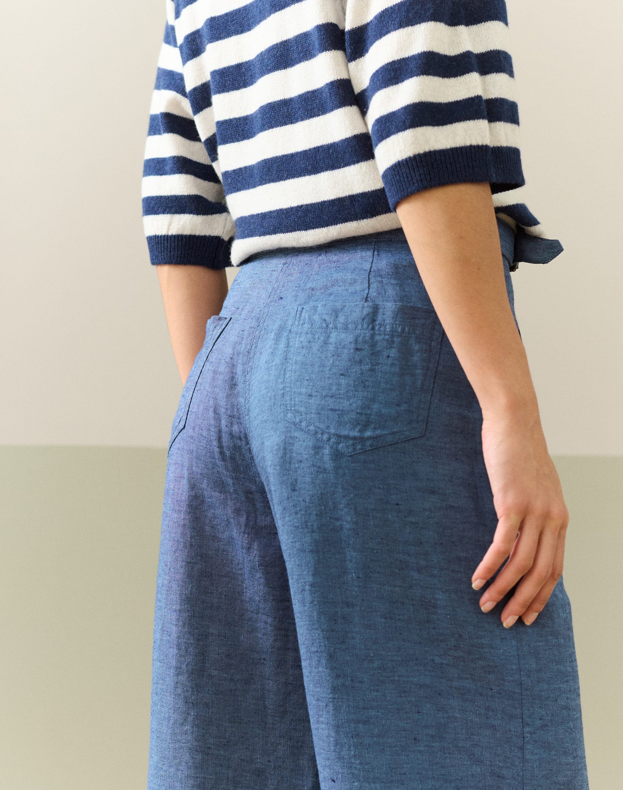 Cross Weave Linen Wide Leg Trousers