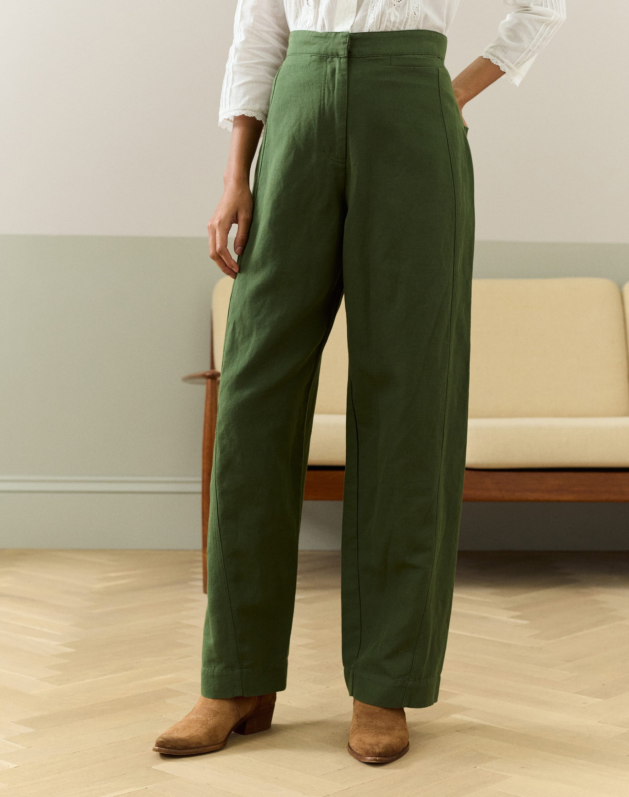 Cotton Linen High Waisted Trousers