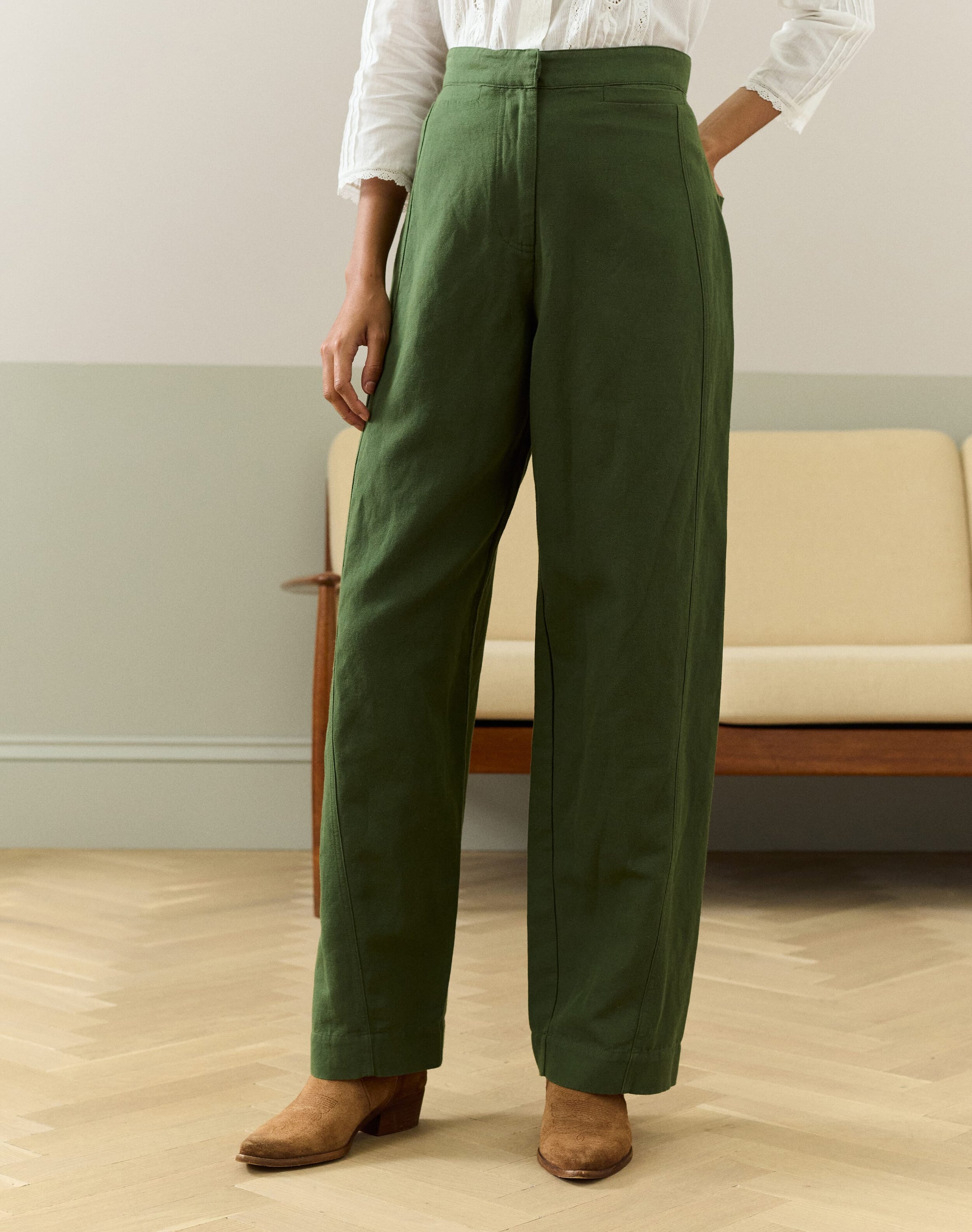 Cotton Linen High Waisted Trousers