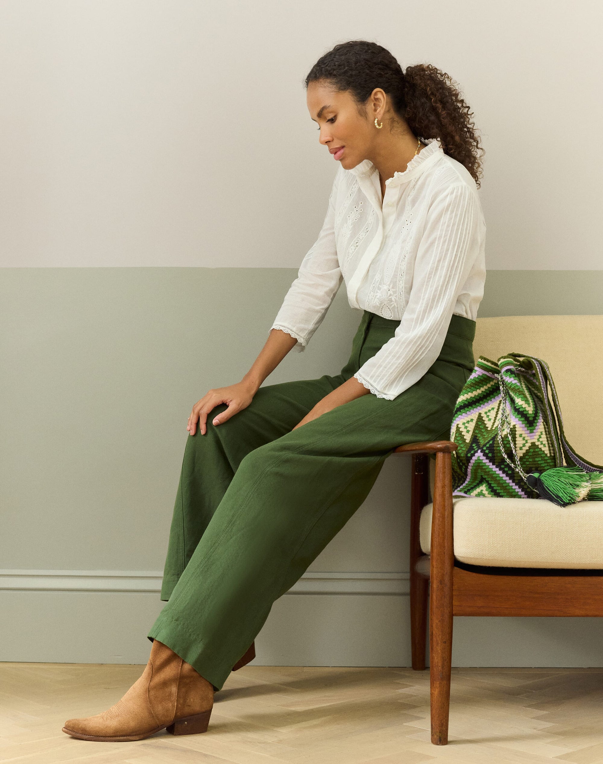 Cotton Linen High Waisted Trousers