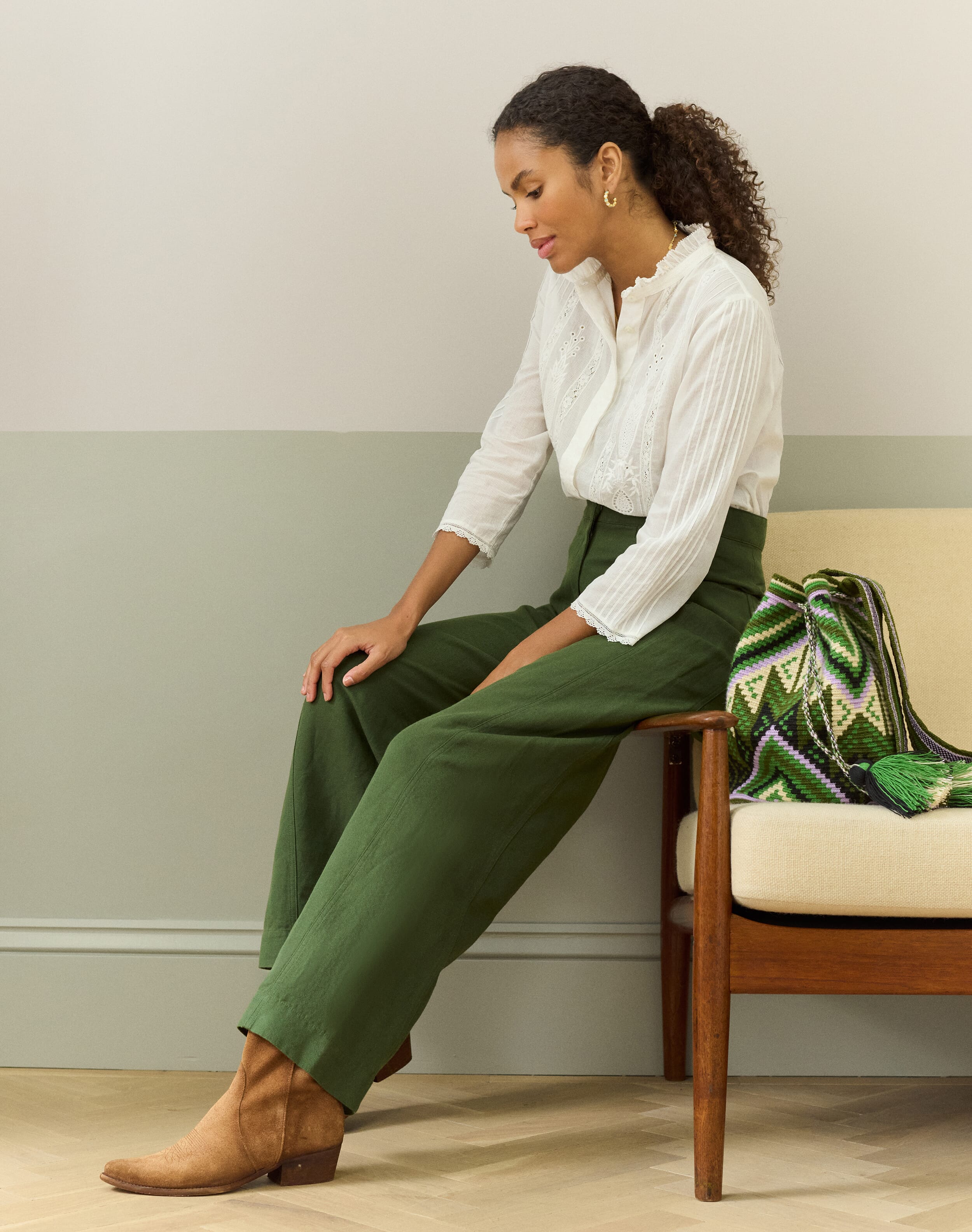 Cotton Linen High Waisted Trousers