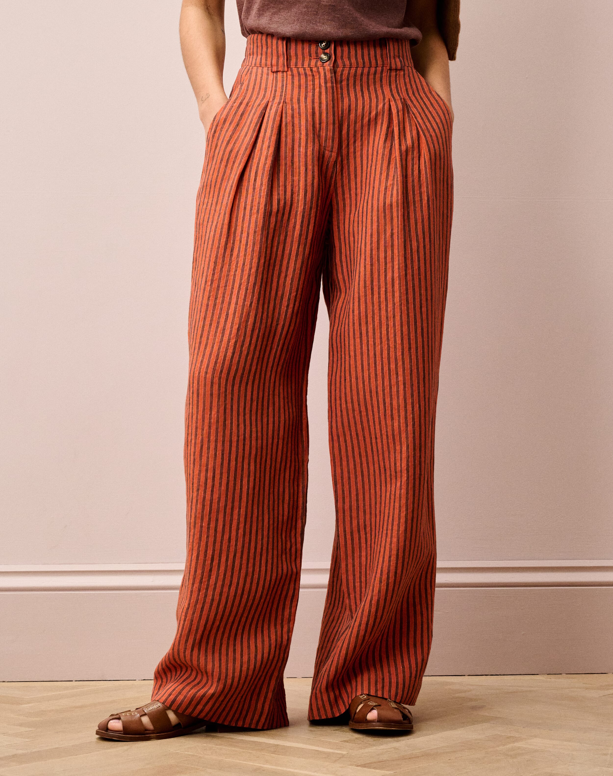 Stripe Linen Wide Leg Trousers