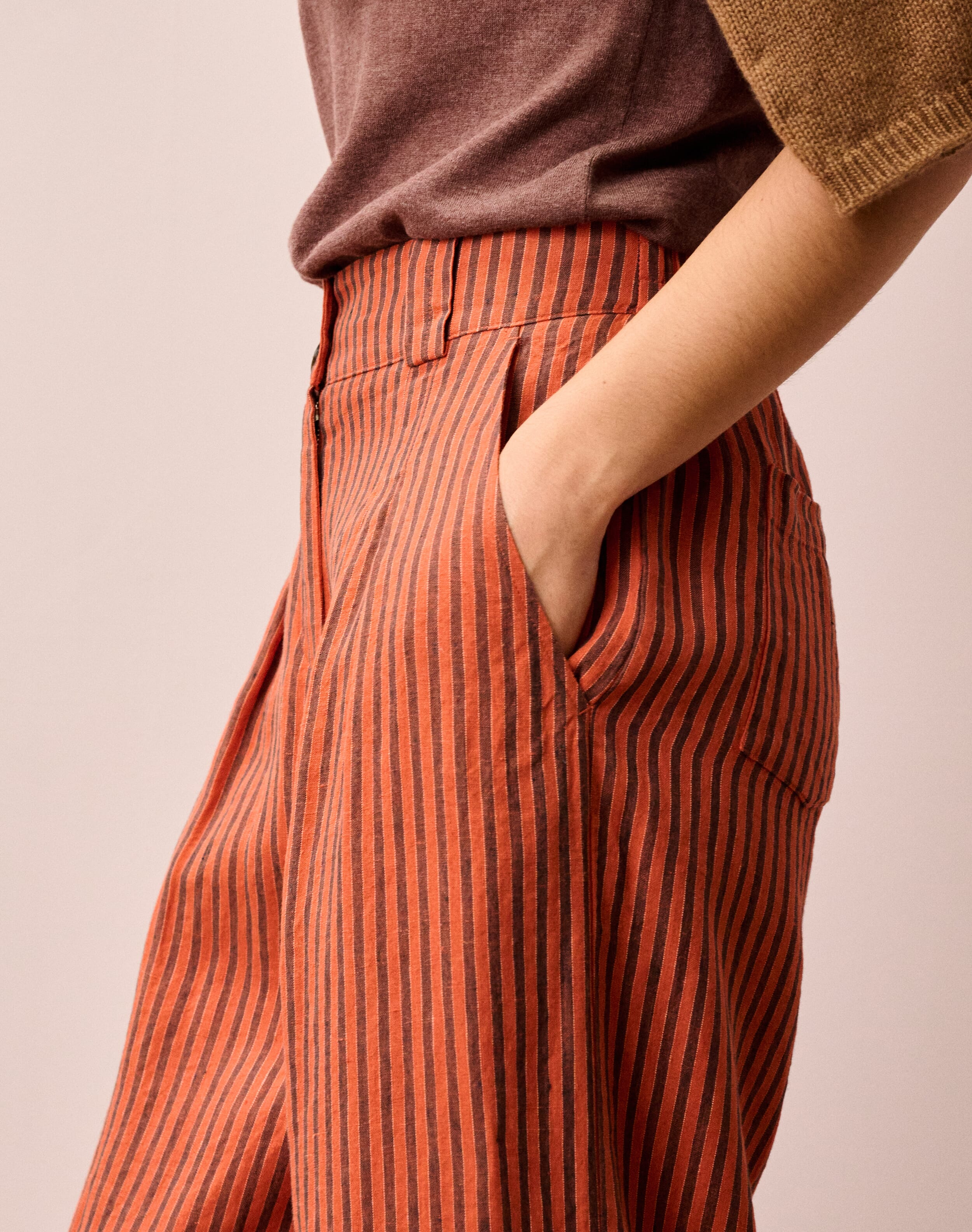 Stripe Linen Wide Leg Trousers