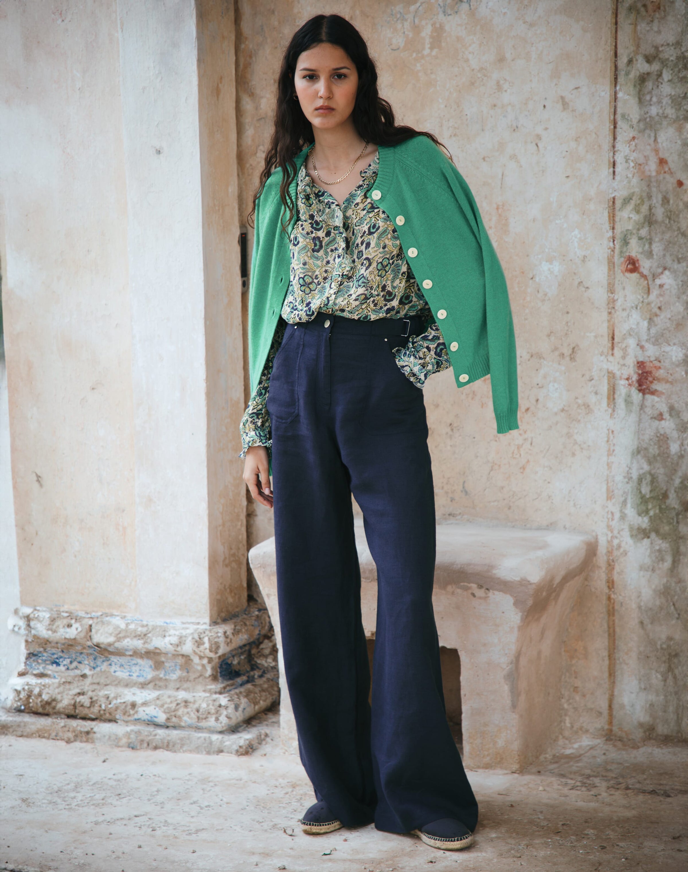 Washed Linen Wide Leg Trousers