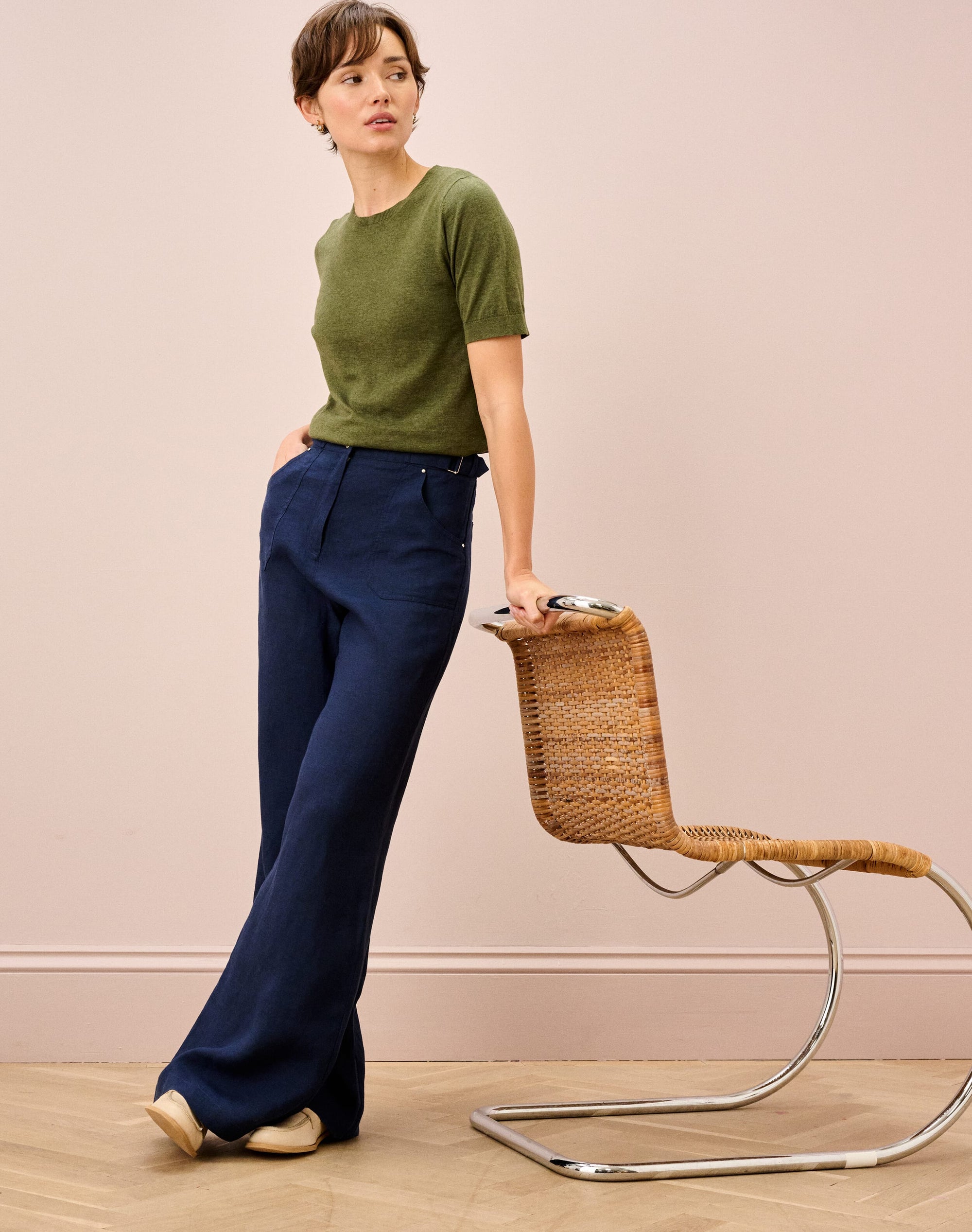 Washed Linen Wide Leg Trousers