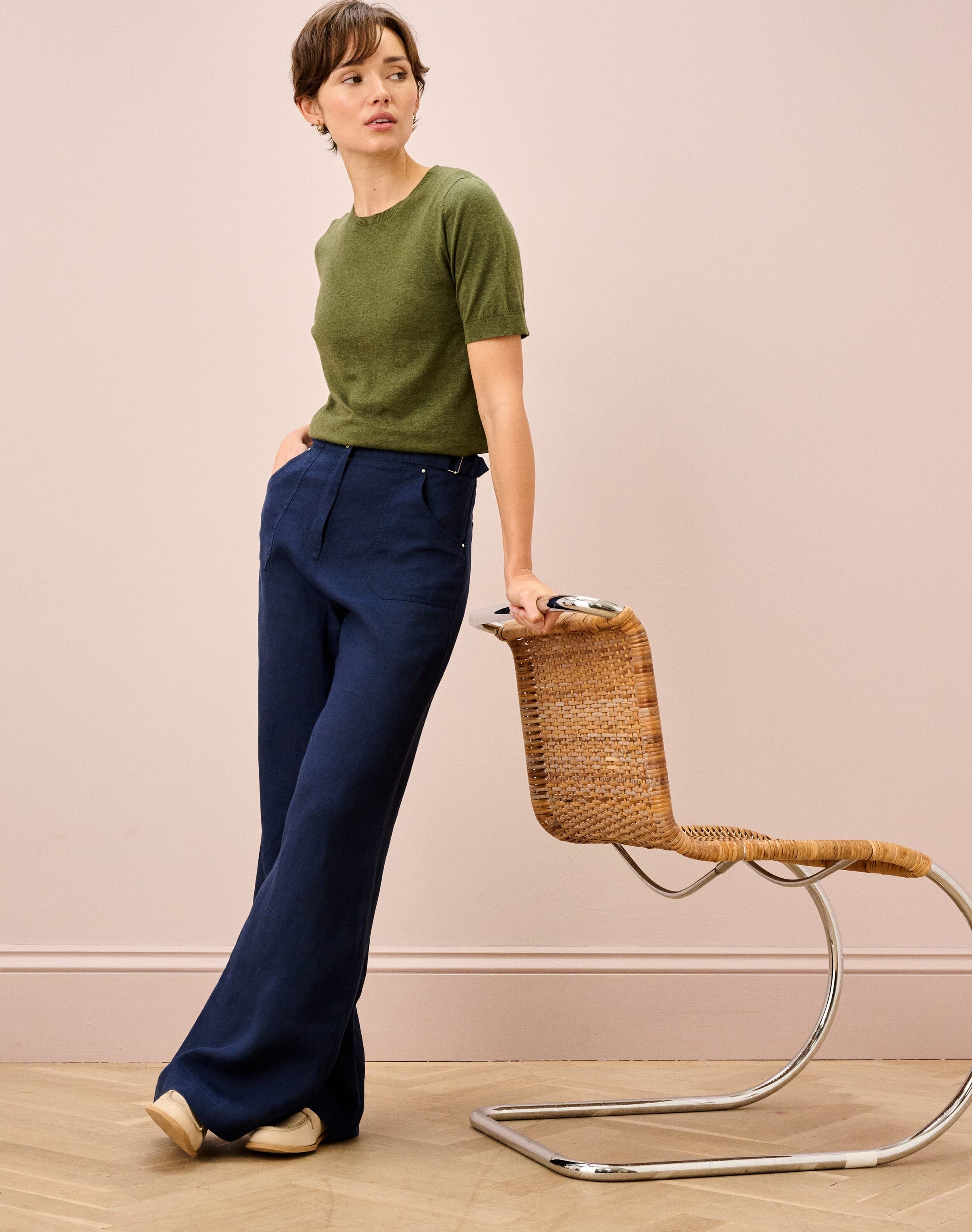 Washed Linen Wide Leg Trousers