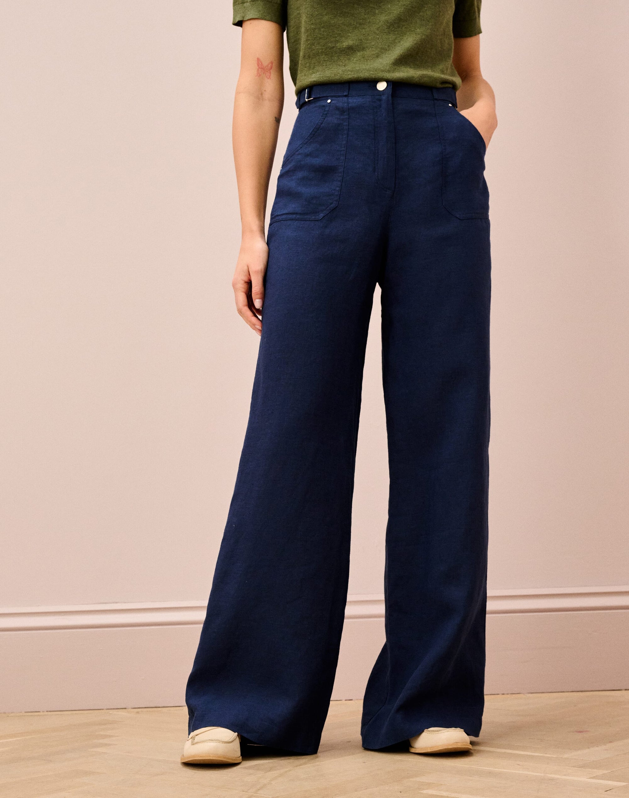 Washed Linen Wide Leg Trousers