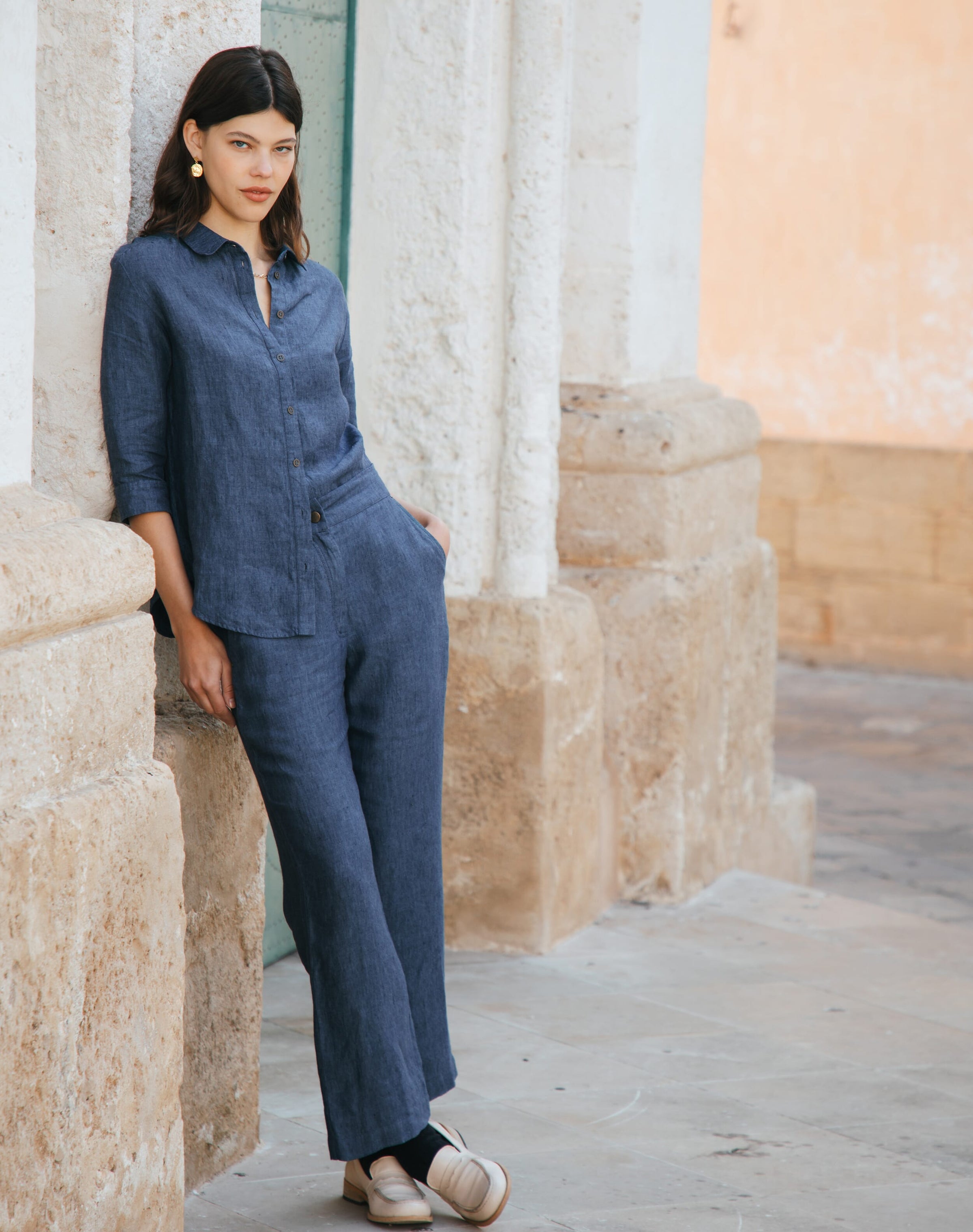 Cross Weave Linen Pull On Trousers