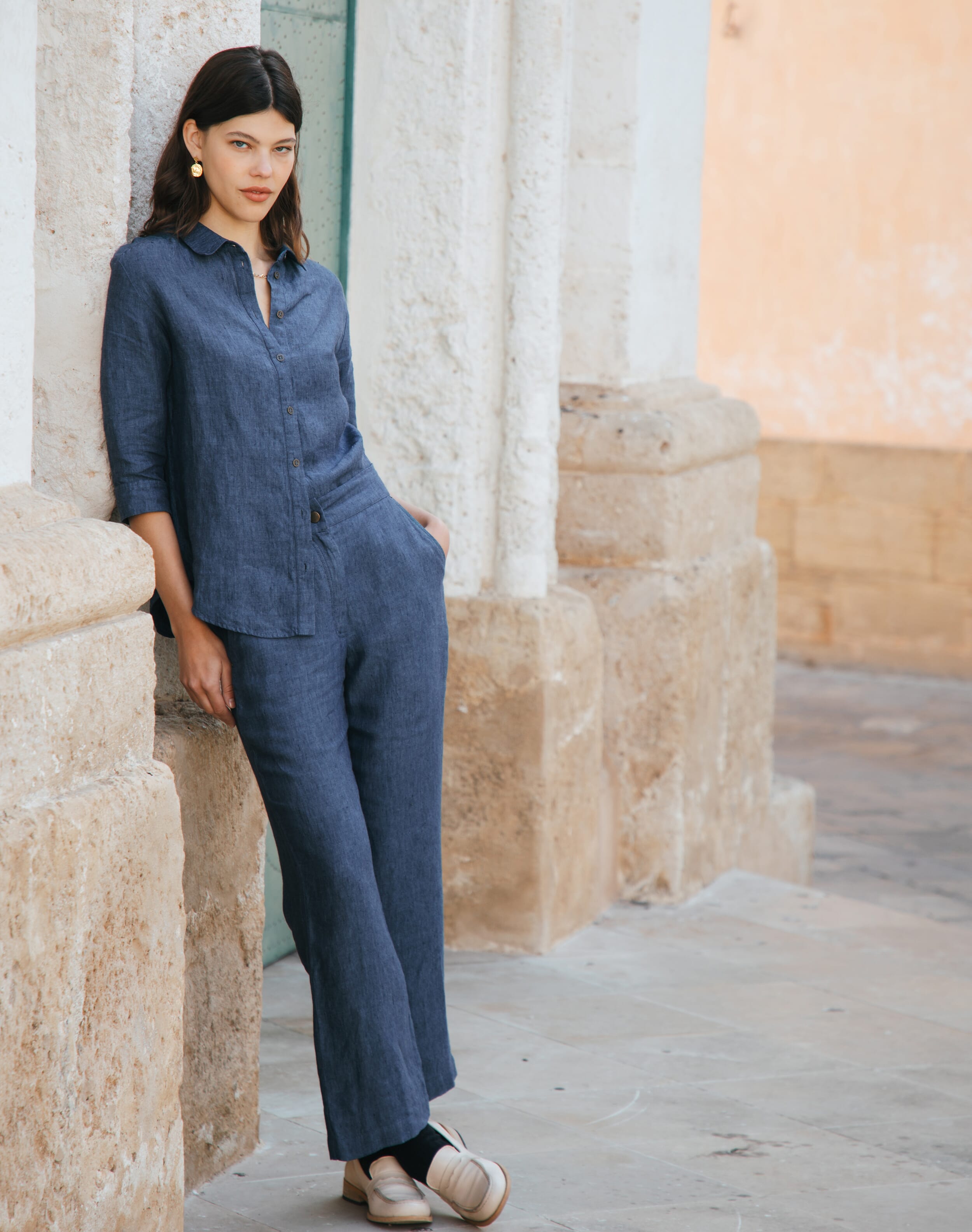 Cross Weave Linen Pull On Trousers