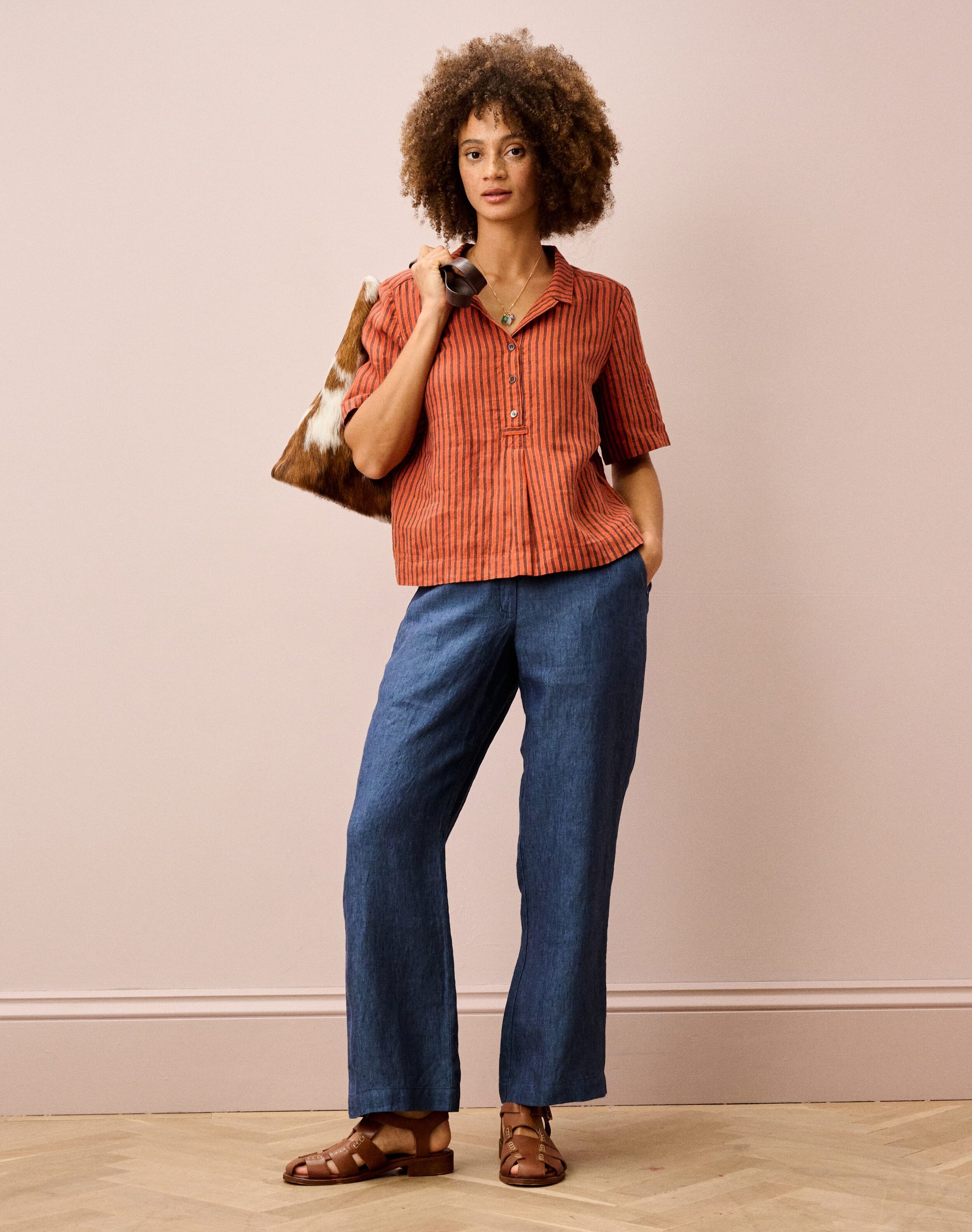 Cross Weave Linen Pull On Trousers