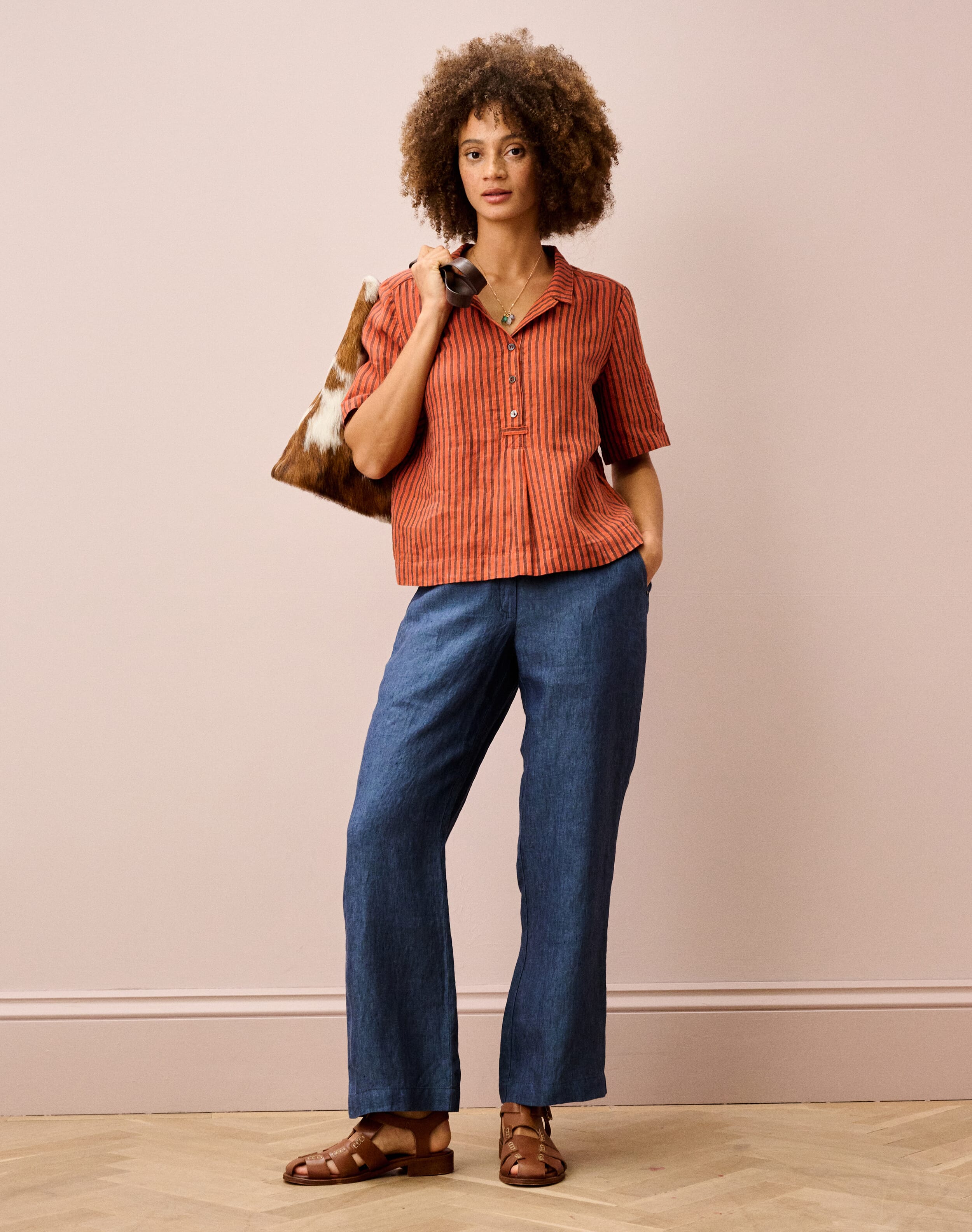 Cross Weave Linen Pull On Trousers