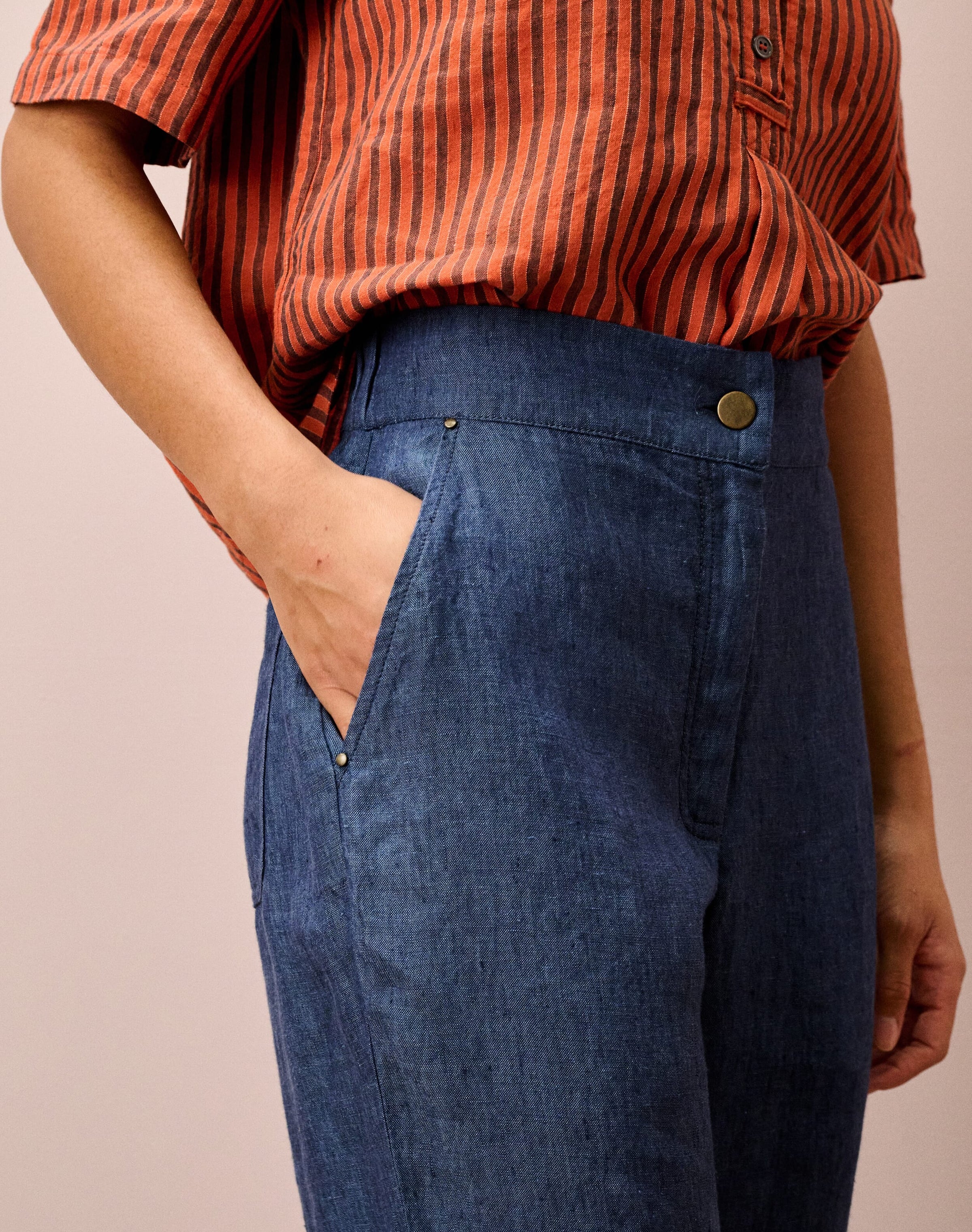 Cross Weave Linen Pull On Trousers