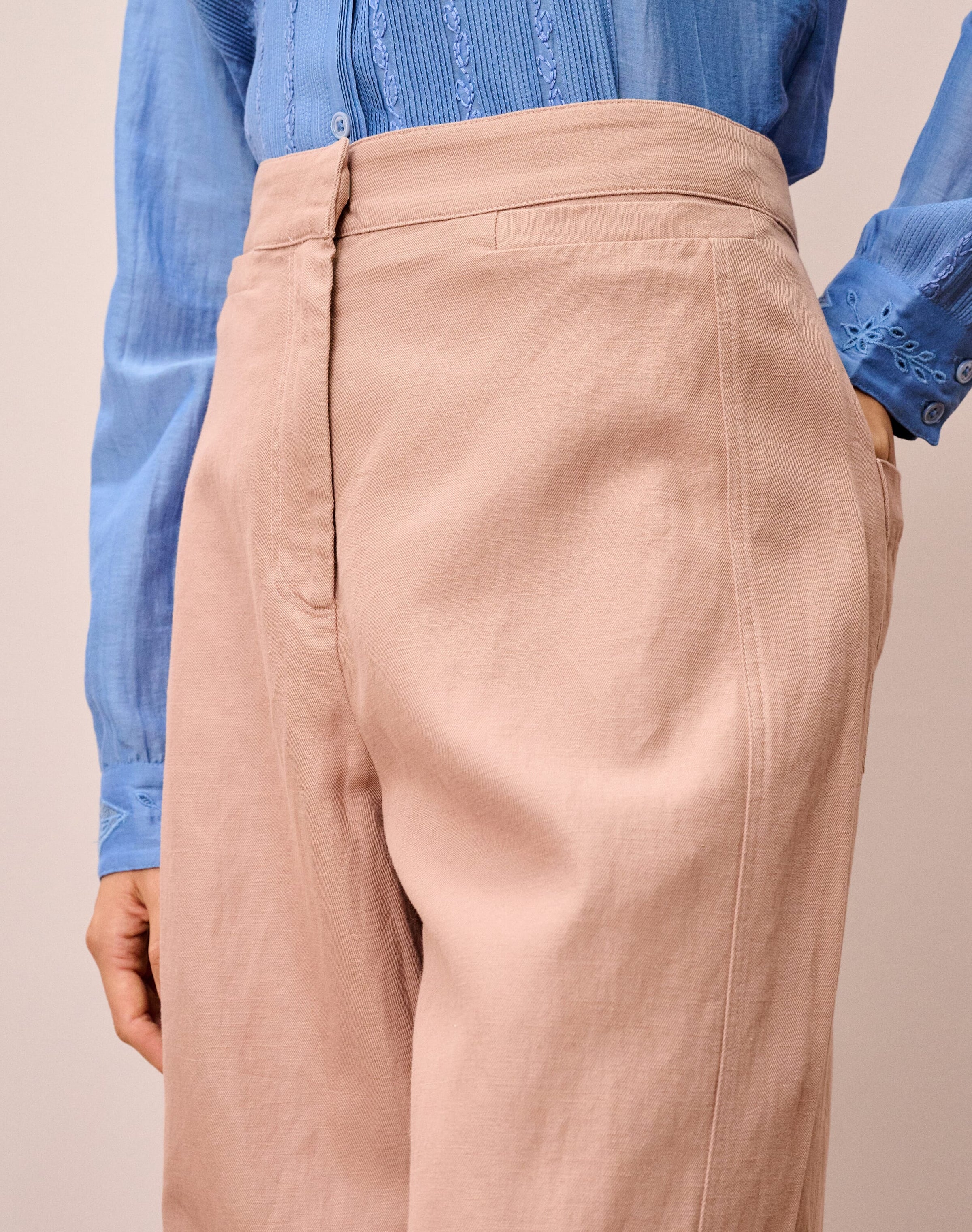 Cotton Linen High Waisted Trousers