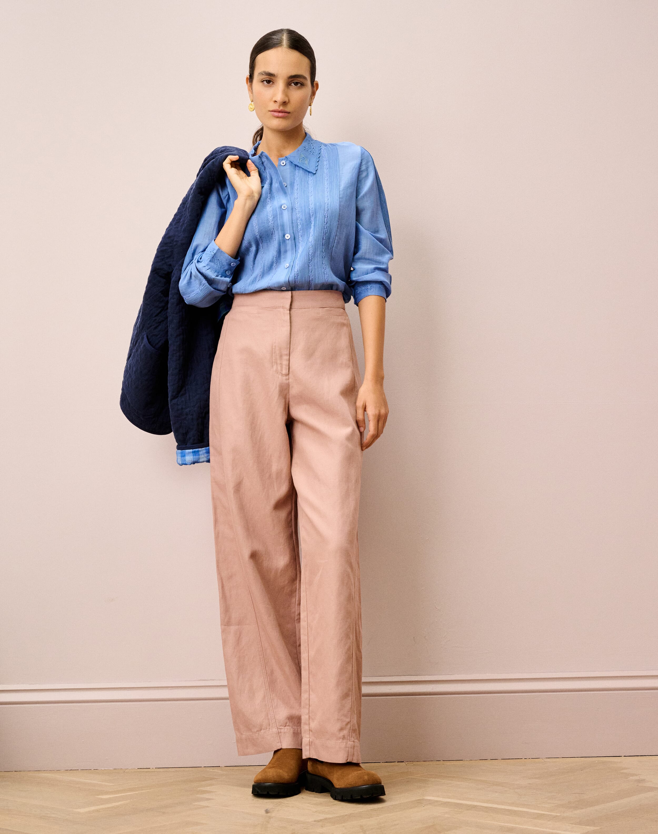 Cotton Linen High Waisted Trousers