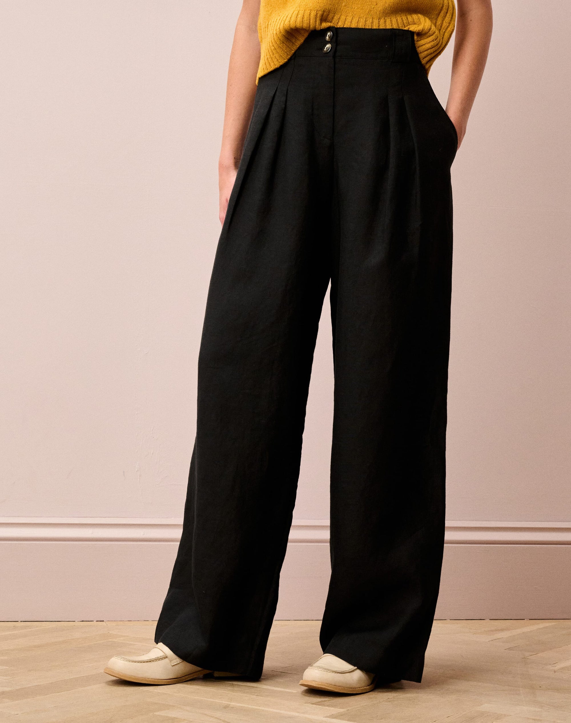 Washed Linen Wide Leg Trousers