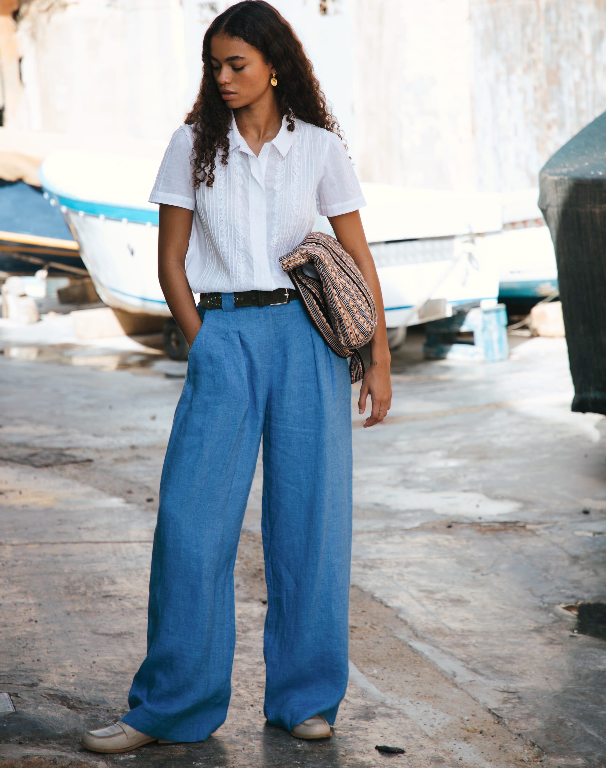 Textured Weave Linen Trousers