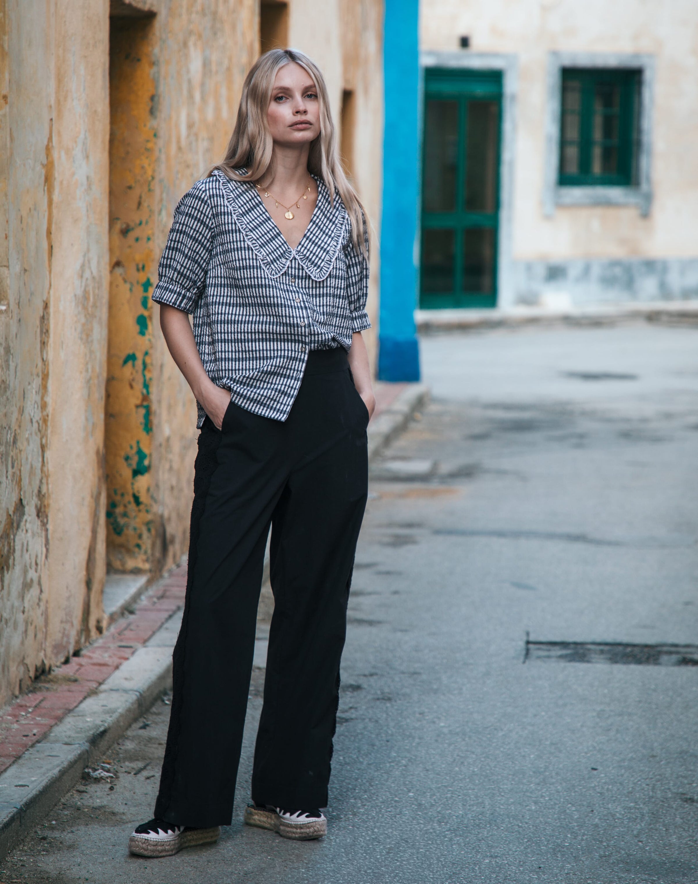 Cotton Lace Trim Trousers
