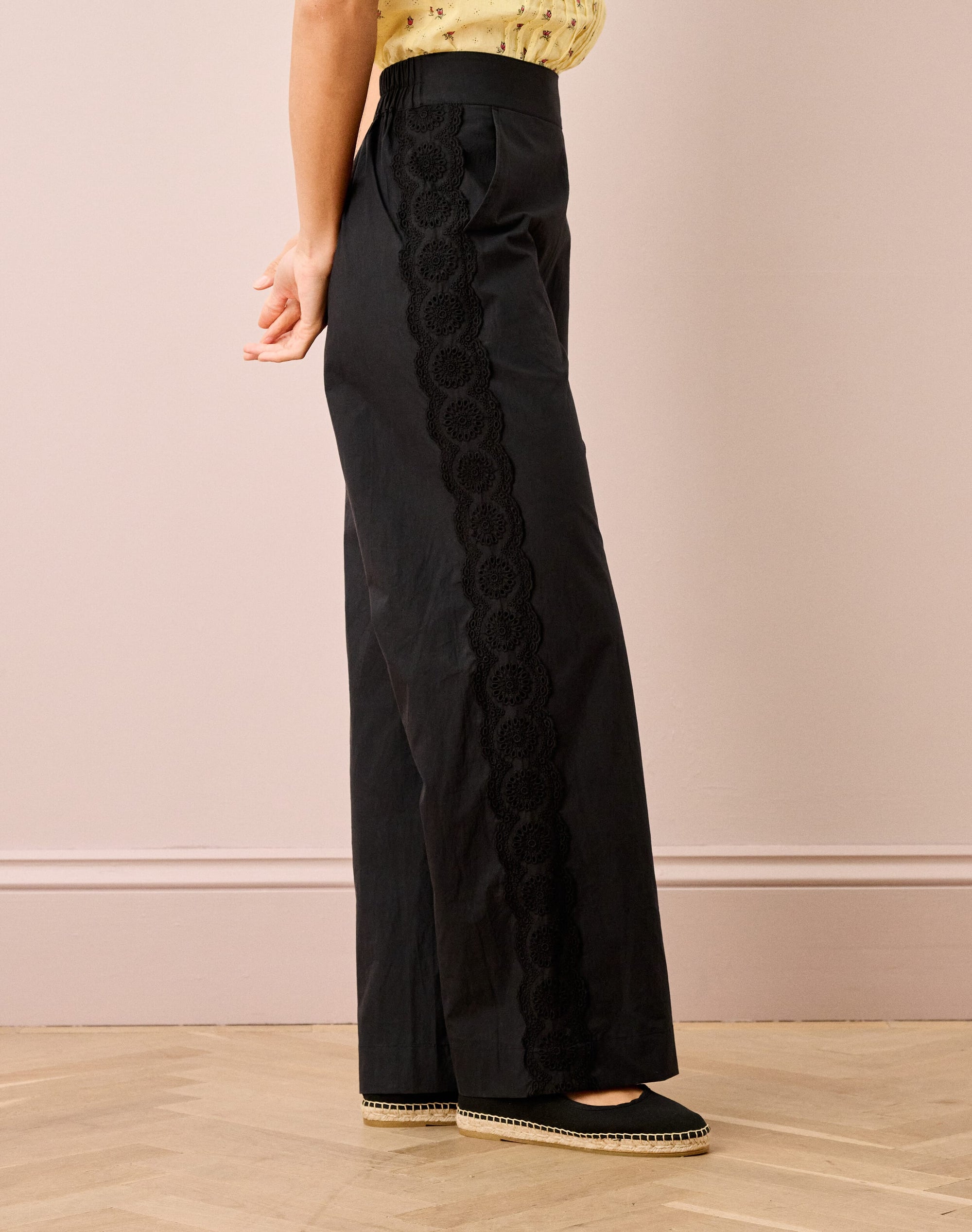 Cotton Lace Trim Trousers