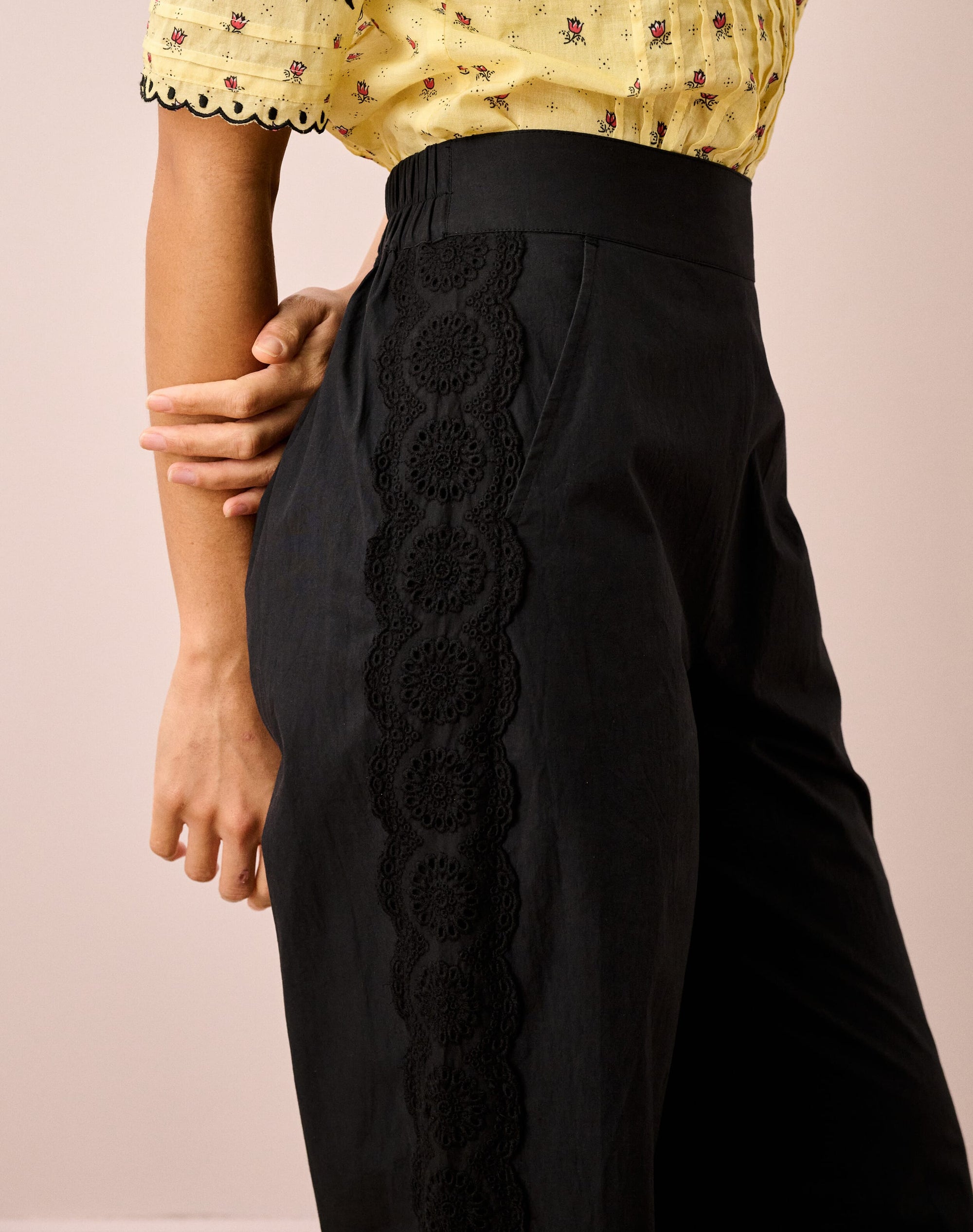 Cotton Lace Trim Trousers