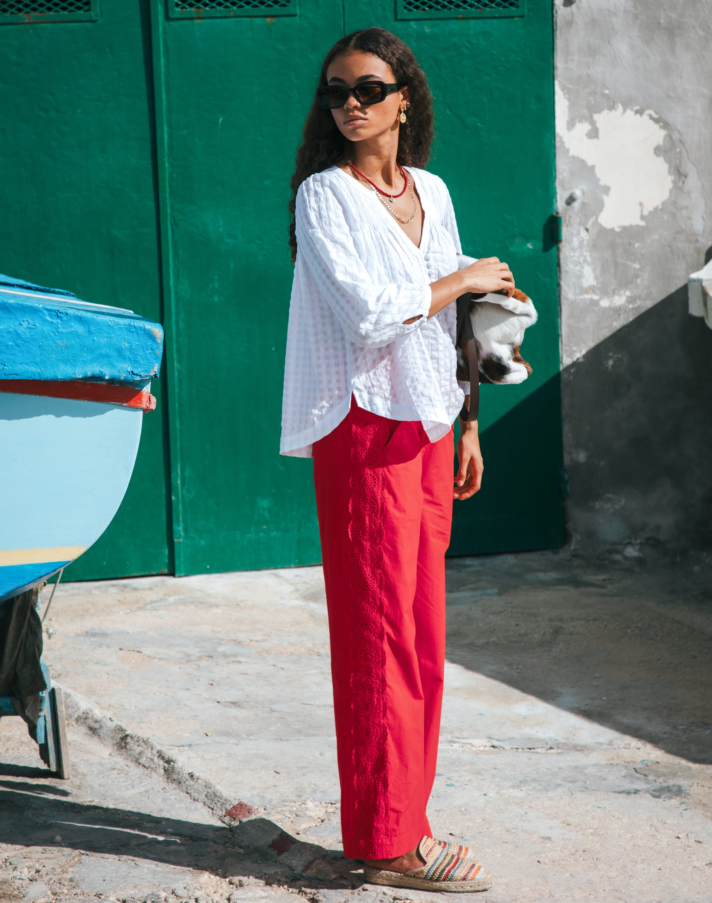 Cotton Lace Trim Trousers