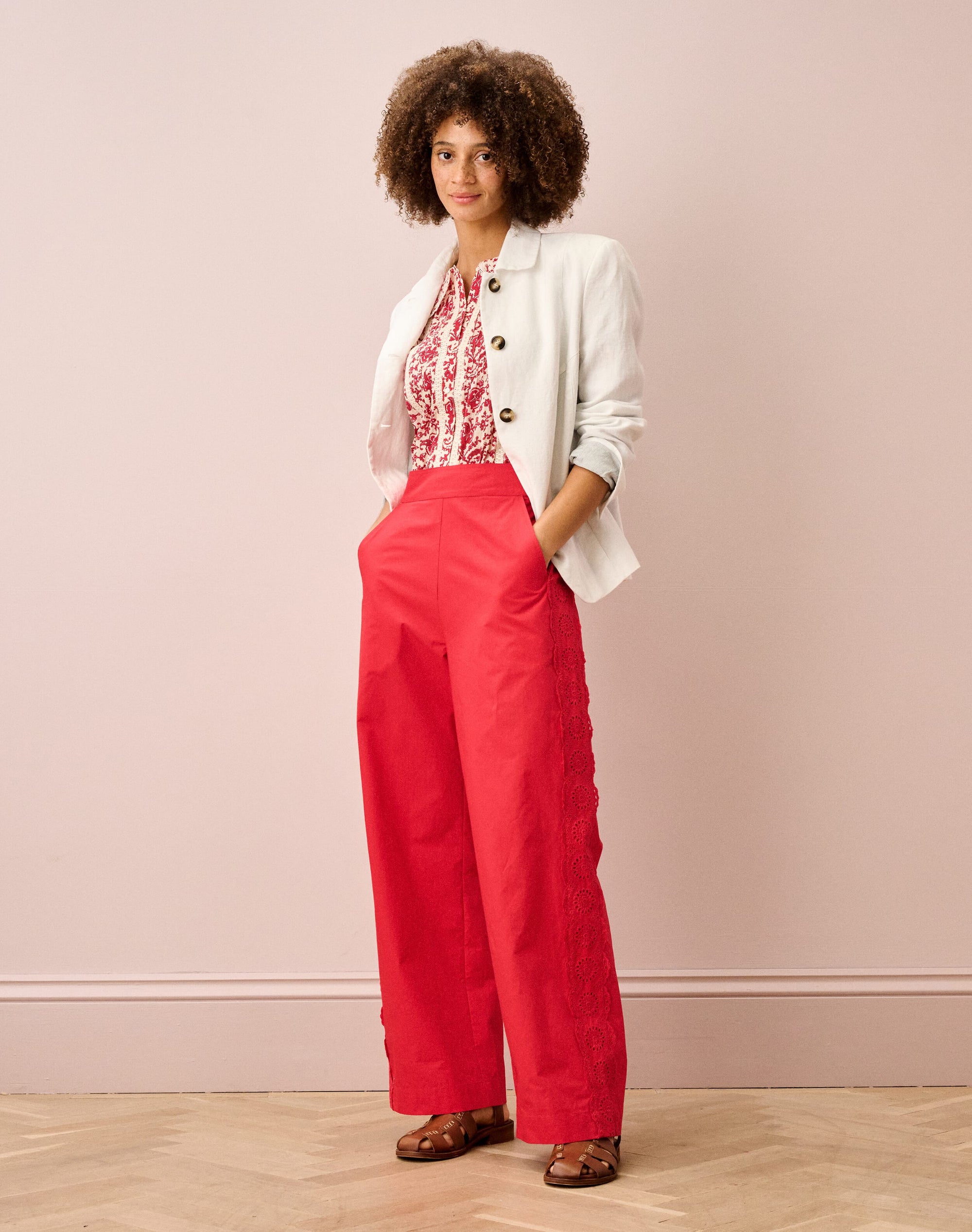 Cotton Lace Trim Trousers