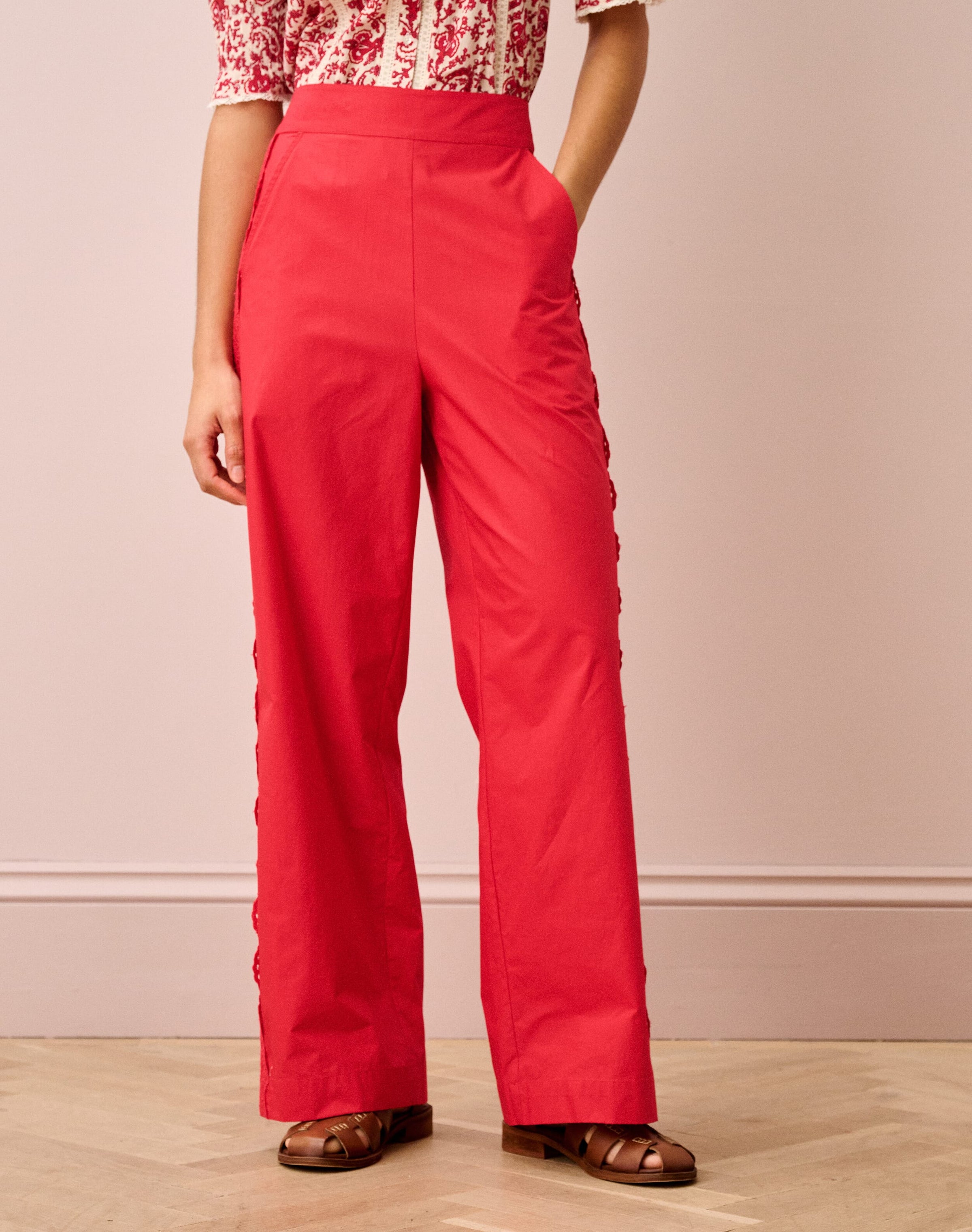 Cotton Lace Trim Trousers