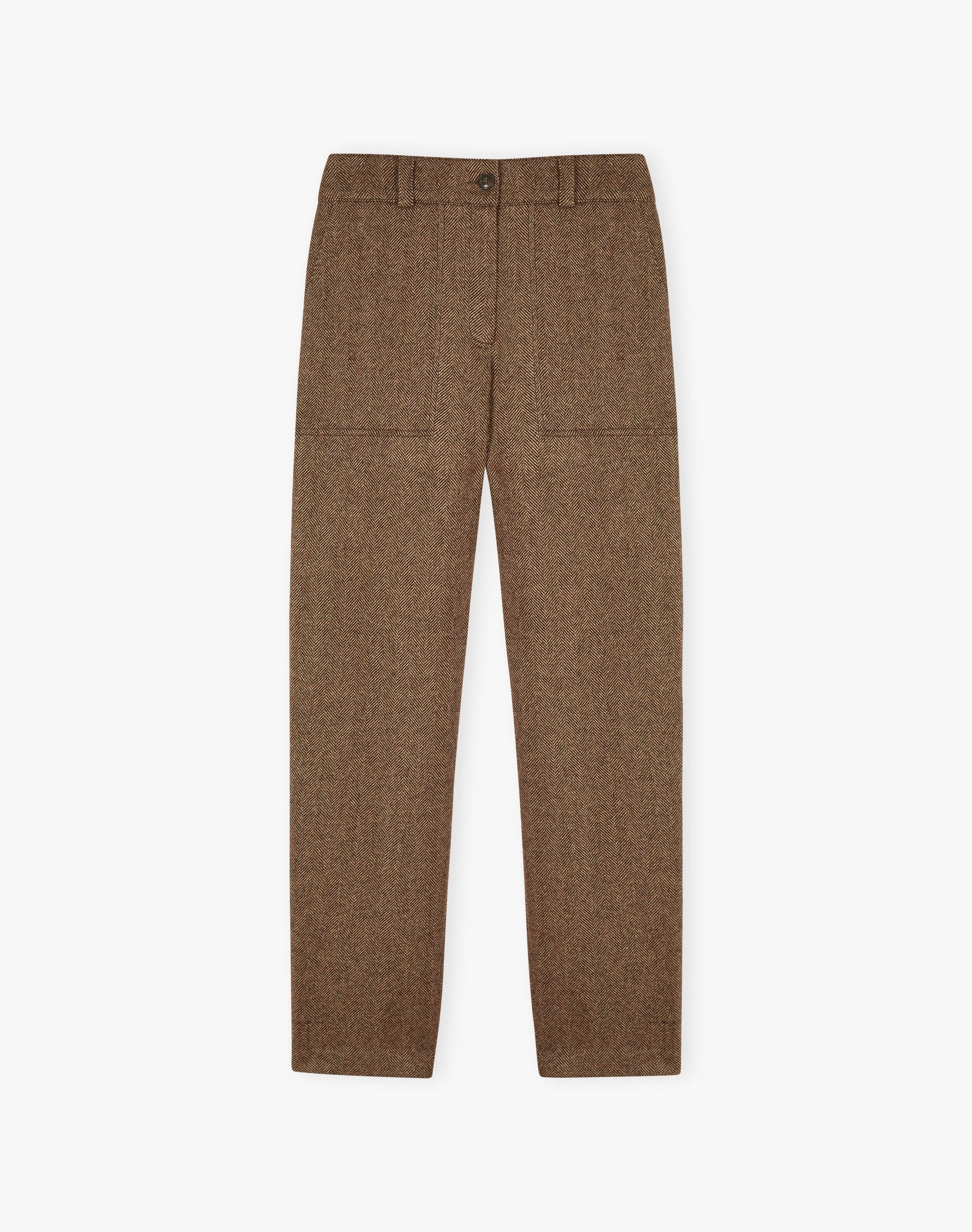 Herringbone Wool Tapered Leg Trousers