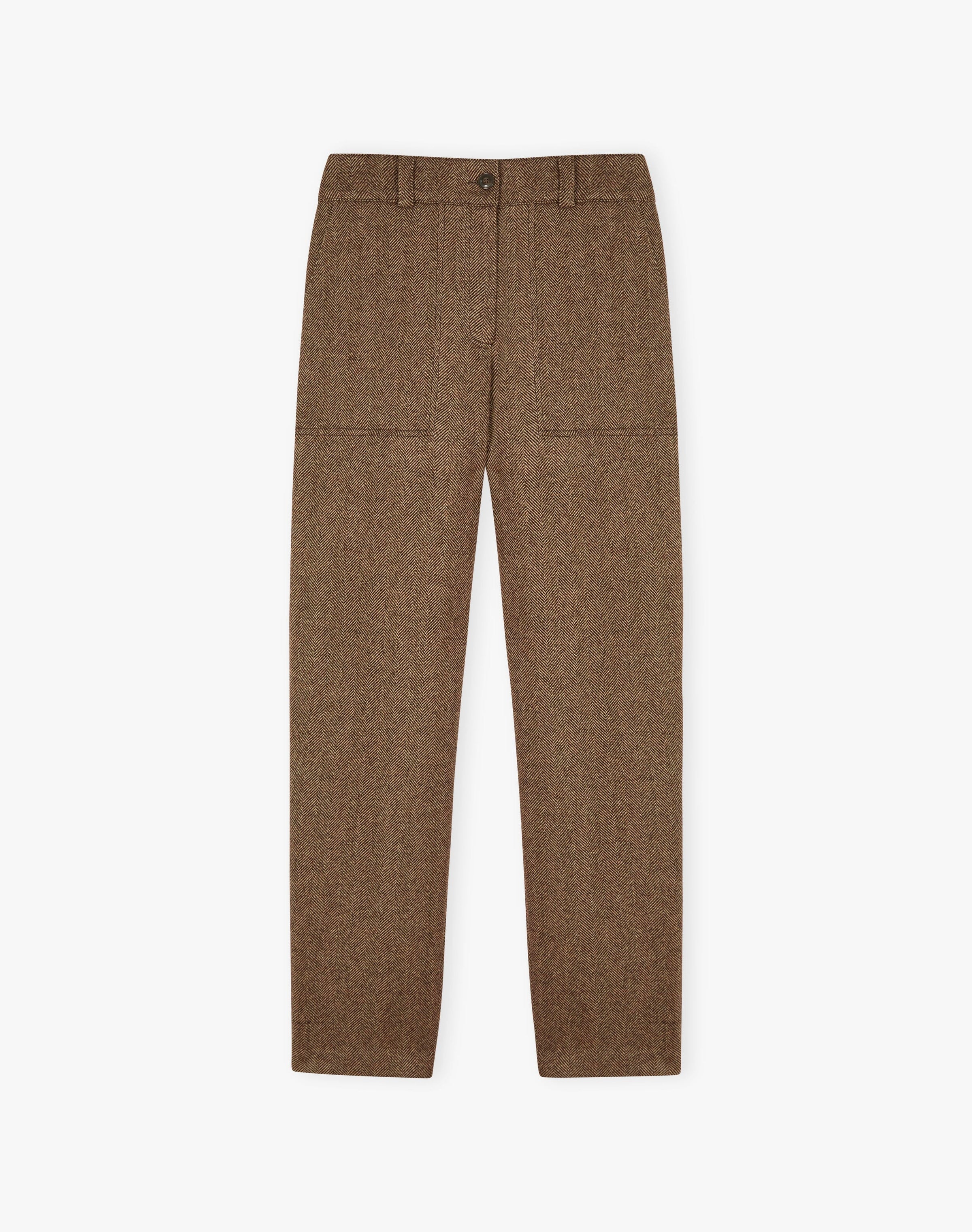Herringbone Wool Tapered Leg Trousers
