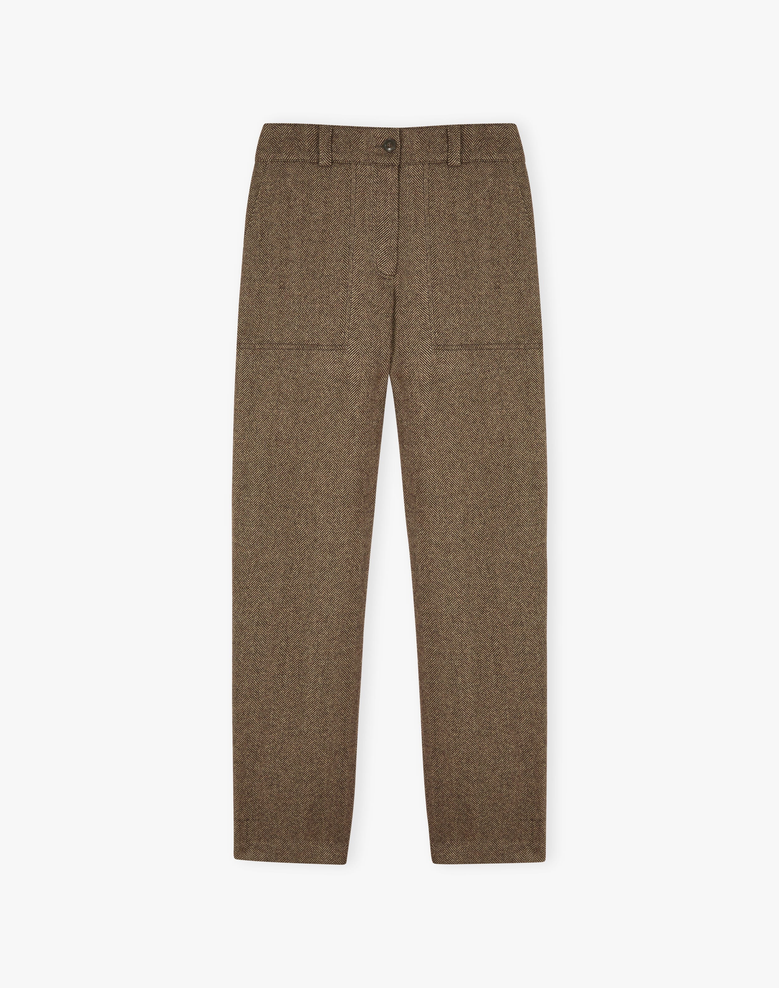 Herringbone Wool Tapered Leg Trousers