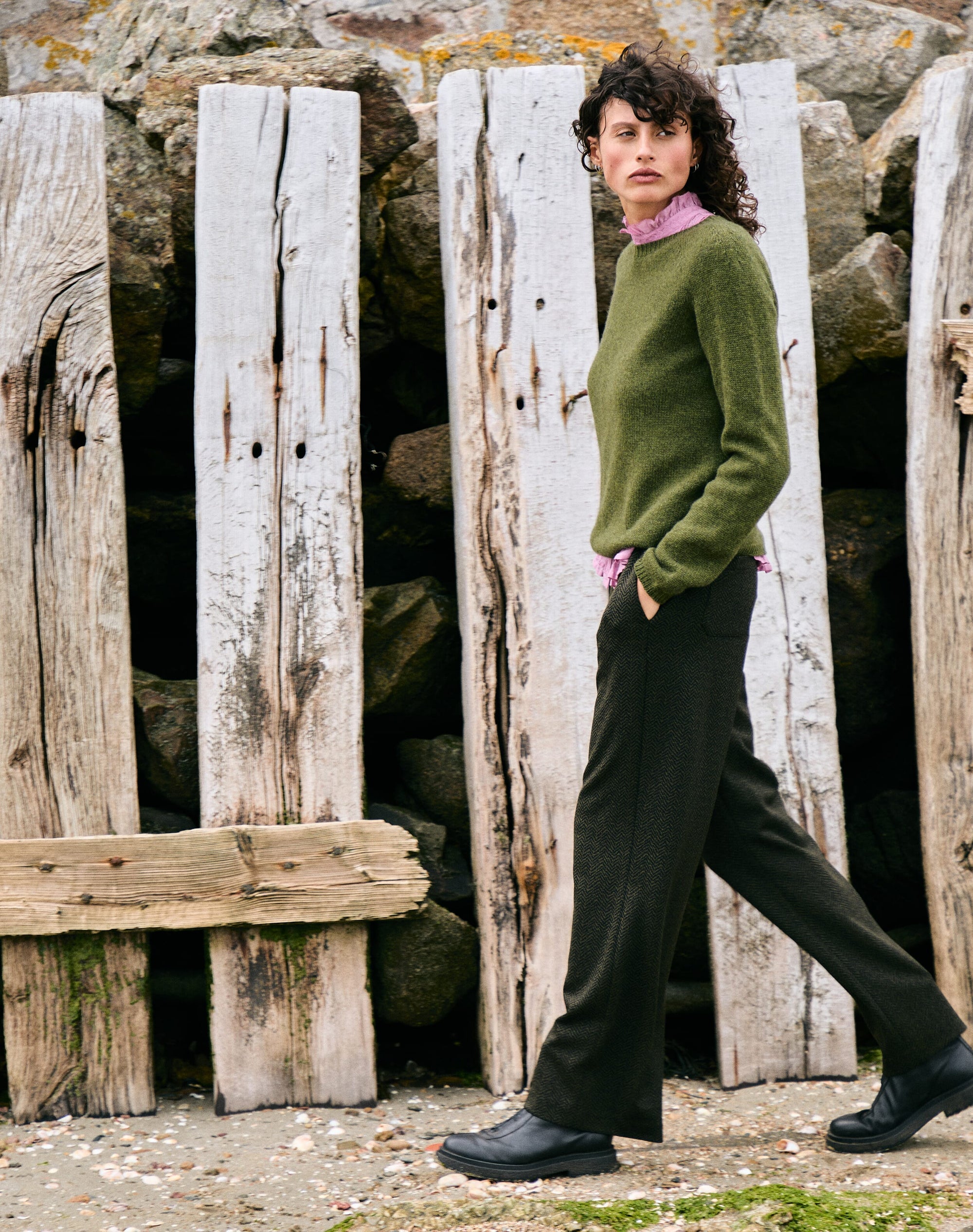 Pull On Textured Weave Trousers