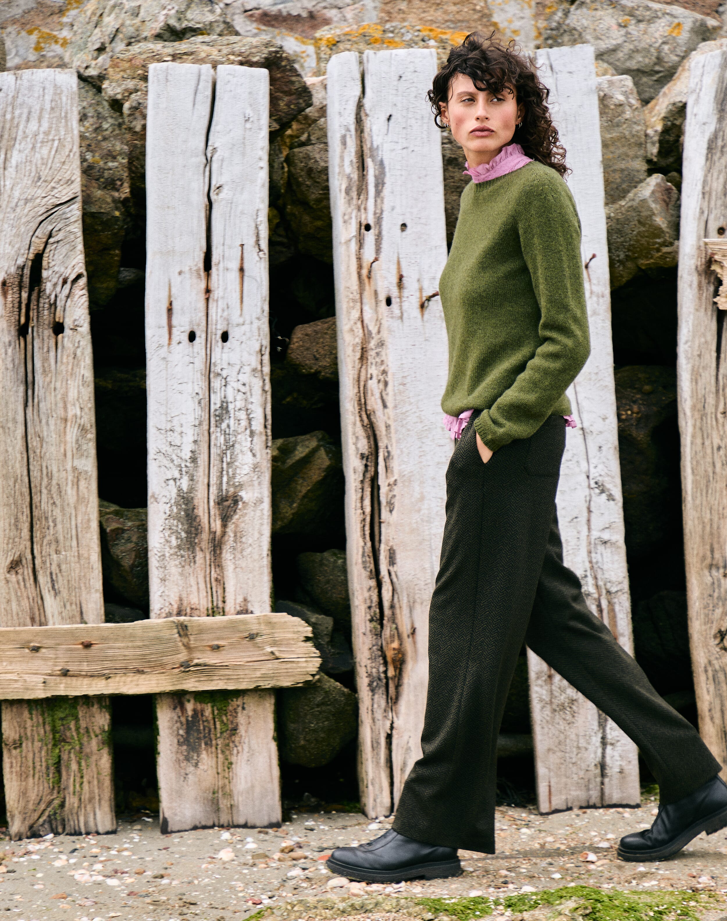 Pull On Textured Weave Trousers