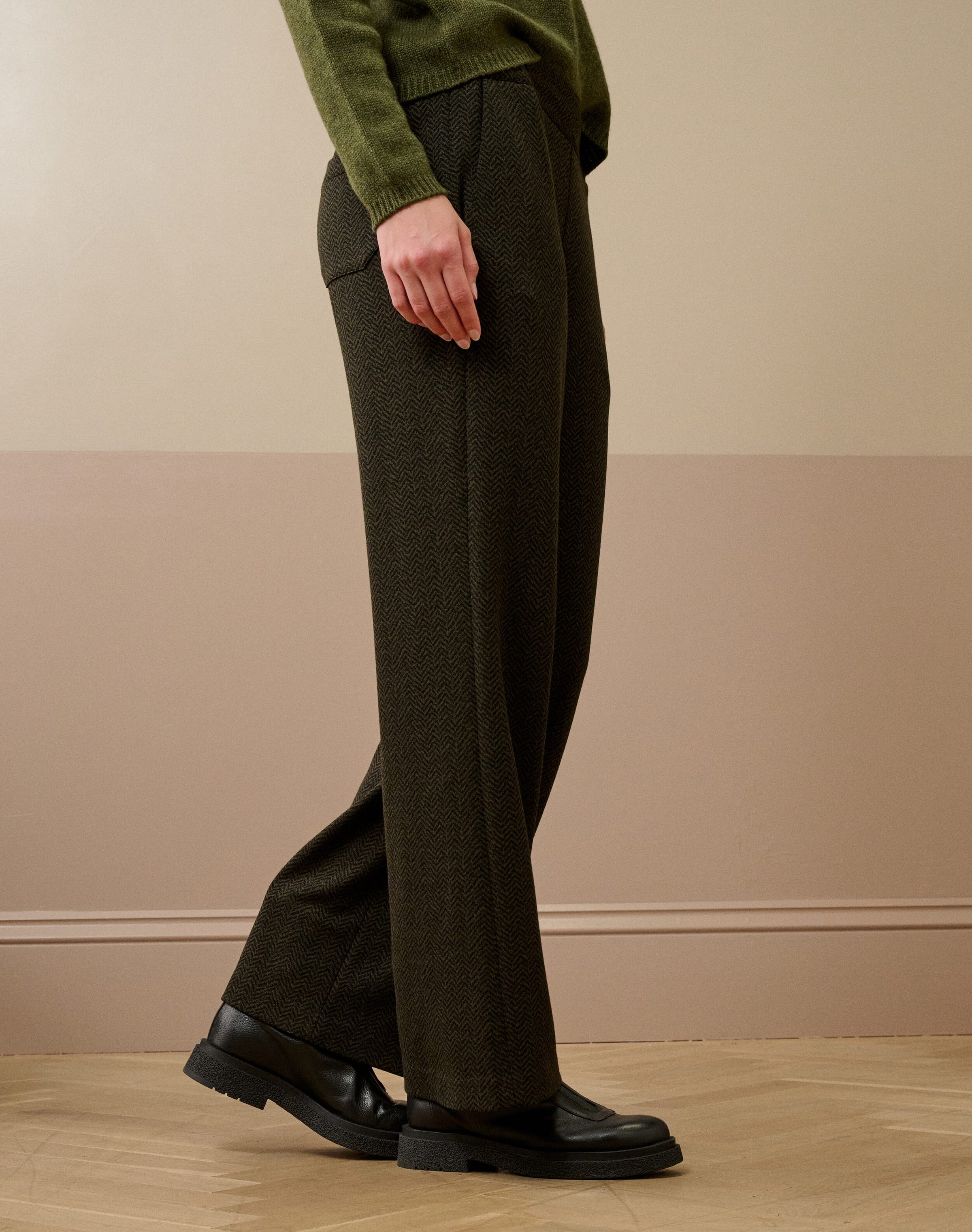 Pull On Textured Weave Trousers