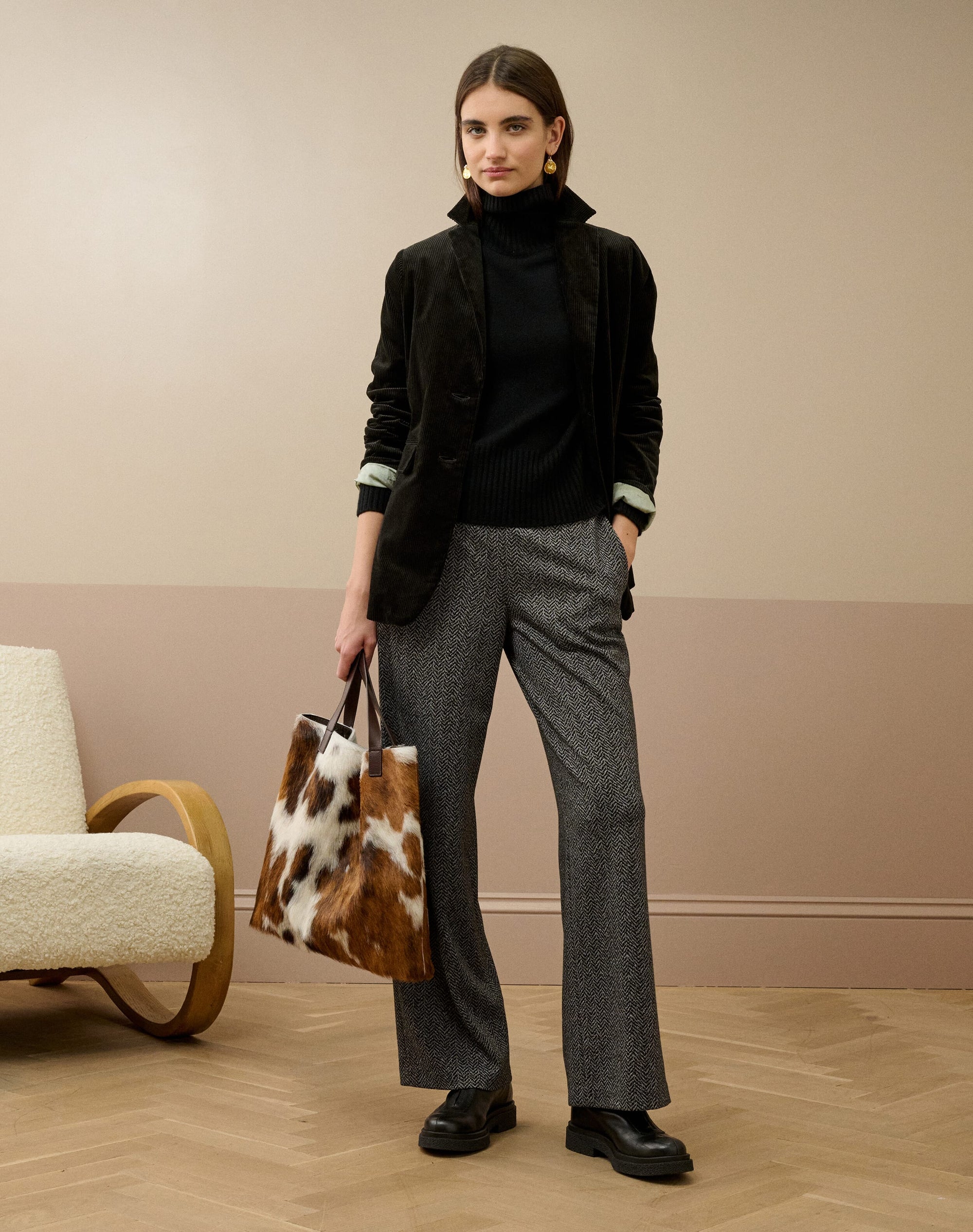 Pull On Textured Weave Trousers