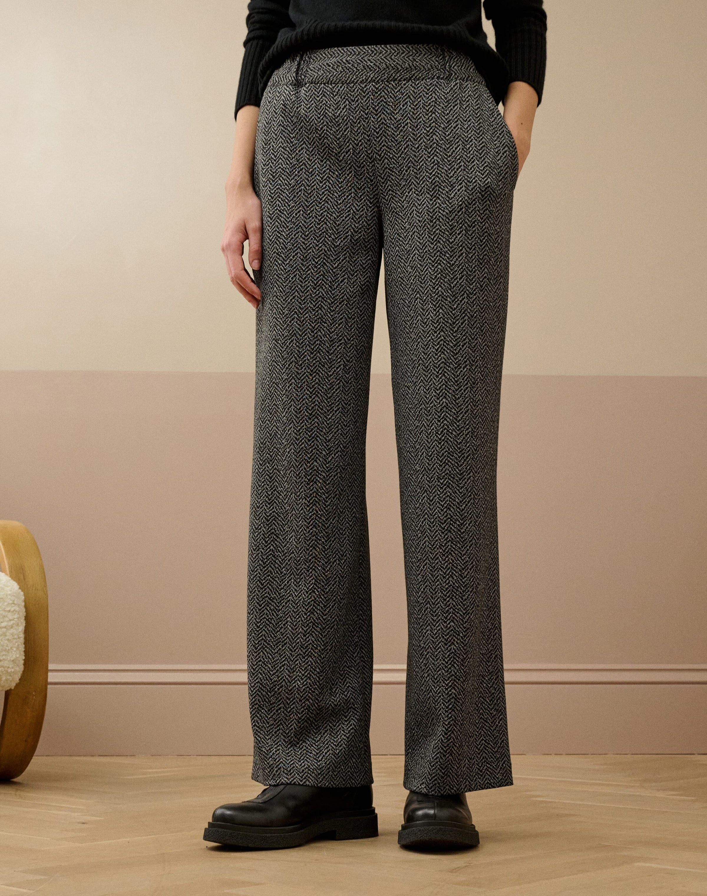 Pull On Textured Weave Trousers