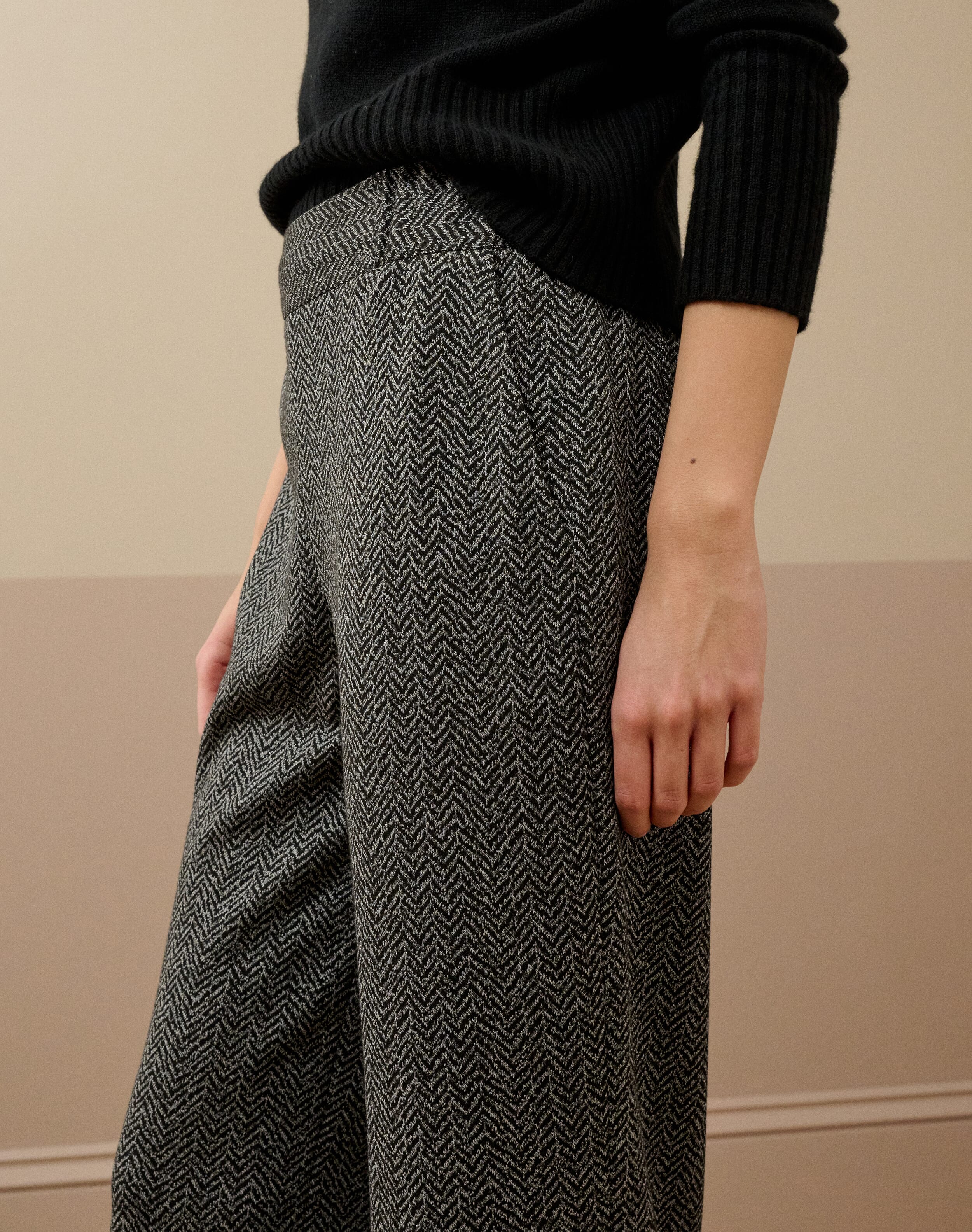 Pull On Textured Weave Trousers