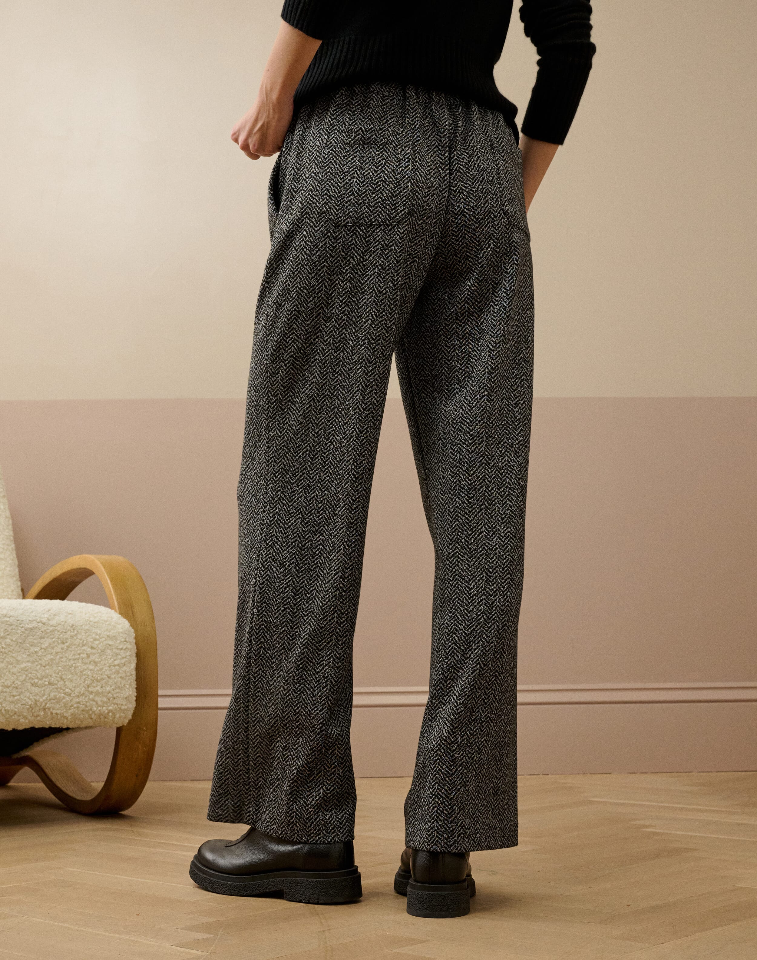 Pull On Textured Weave Trousers