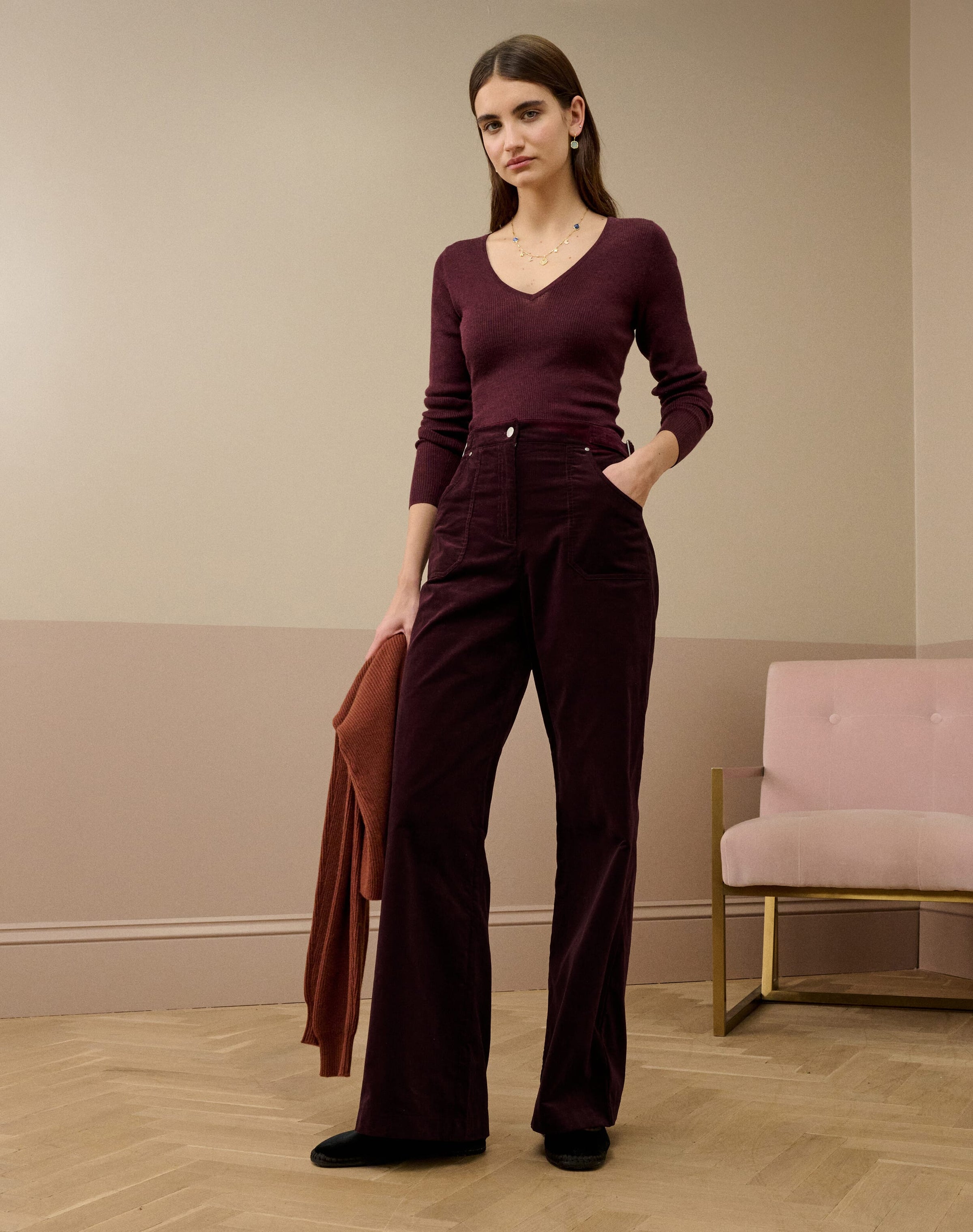 Organic Needlecord High Waist Trousers