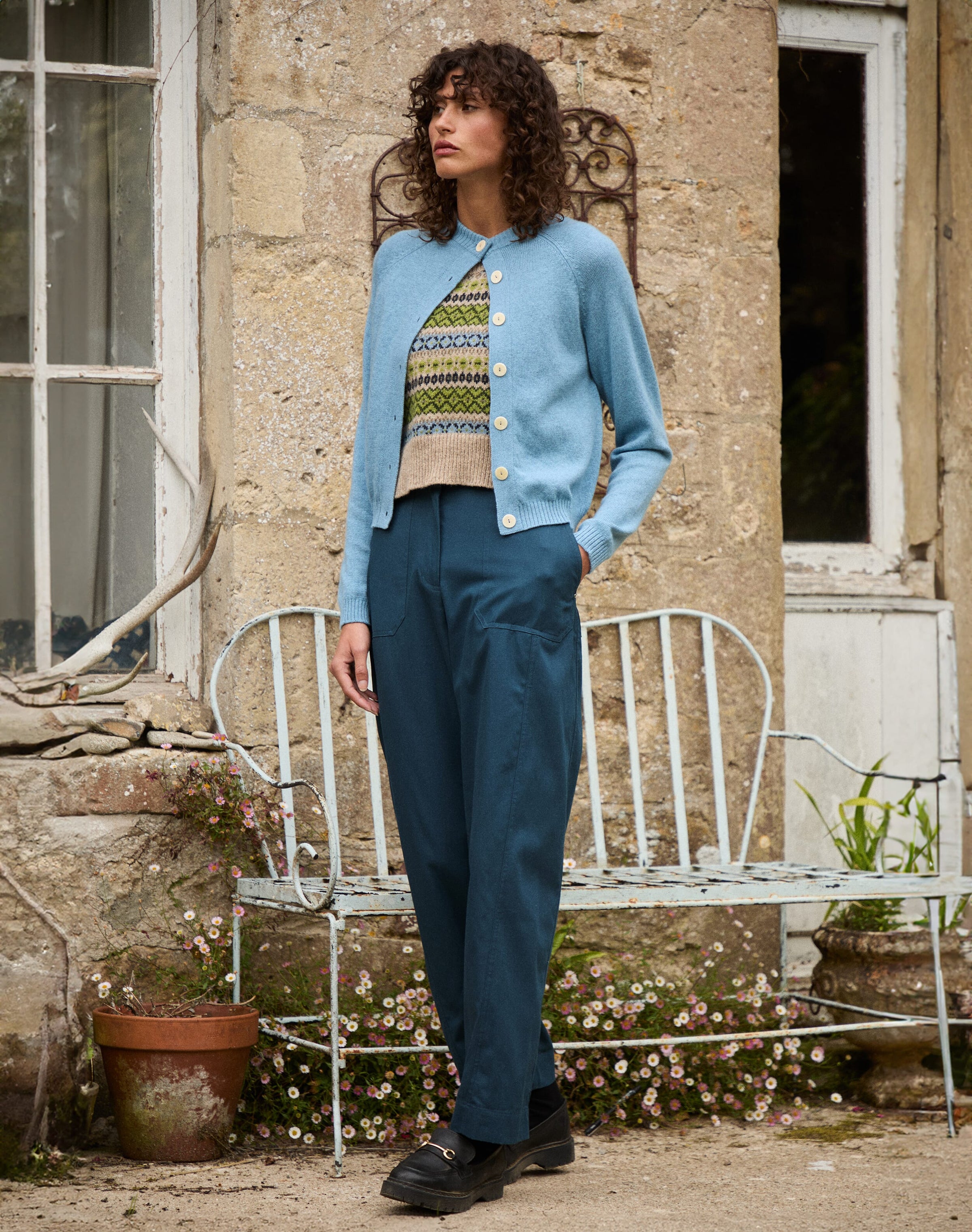 Cotton Canvas Barrel Leg Trousers