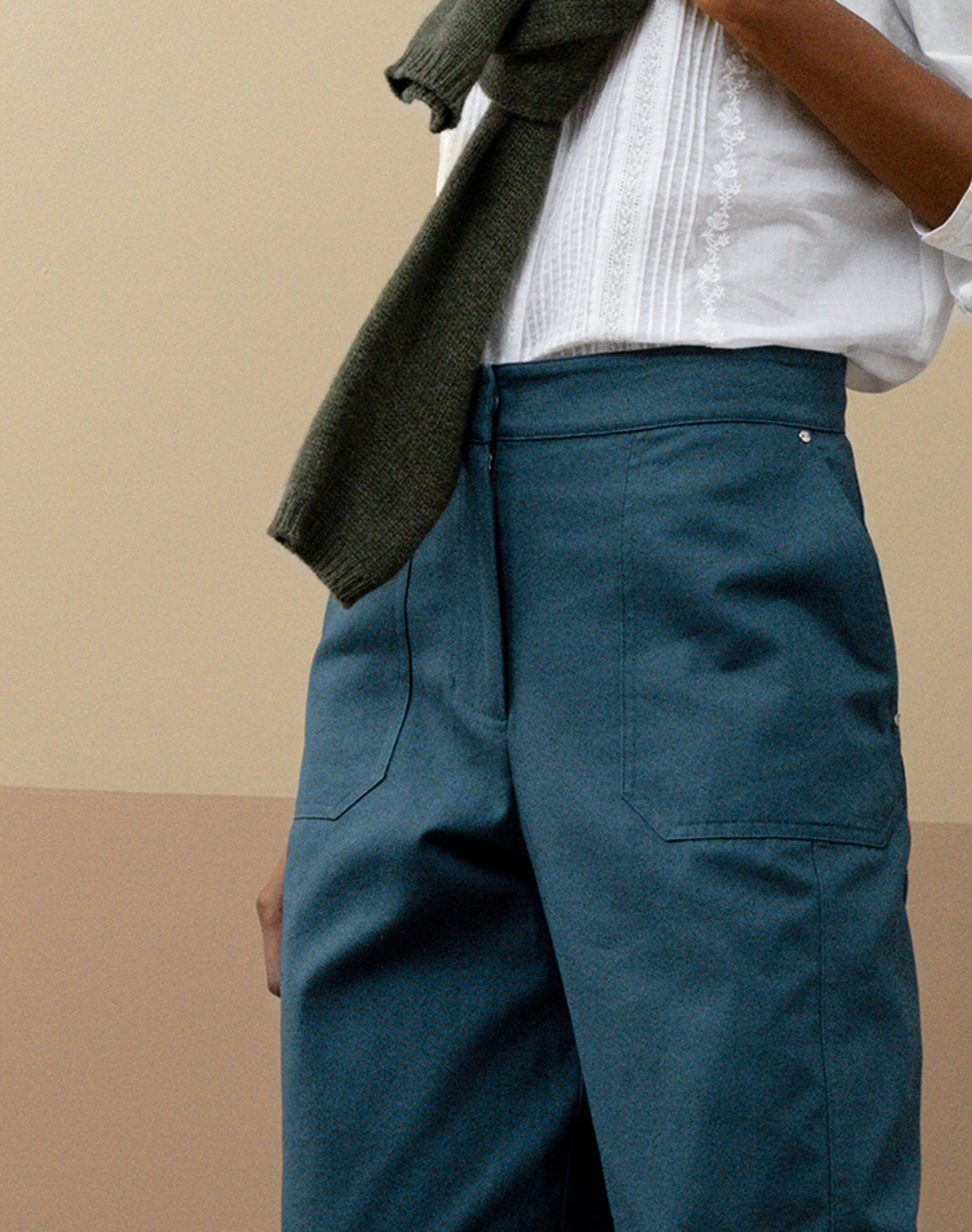 Cotton Canvas Barrel Leg Trousers