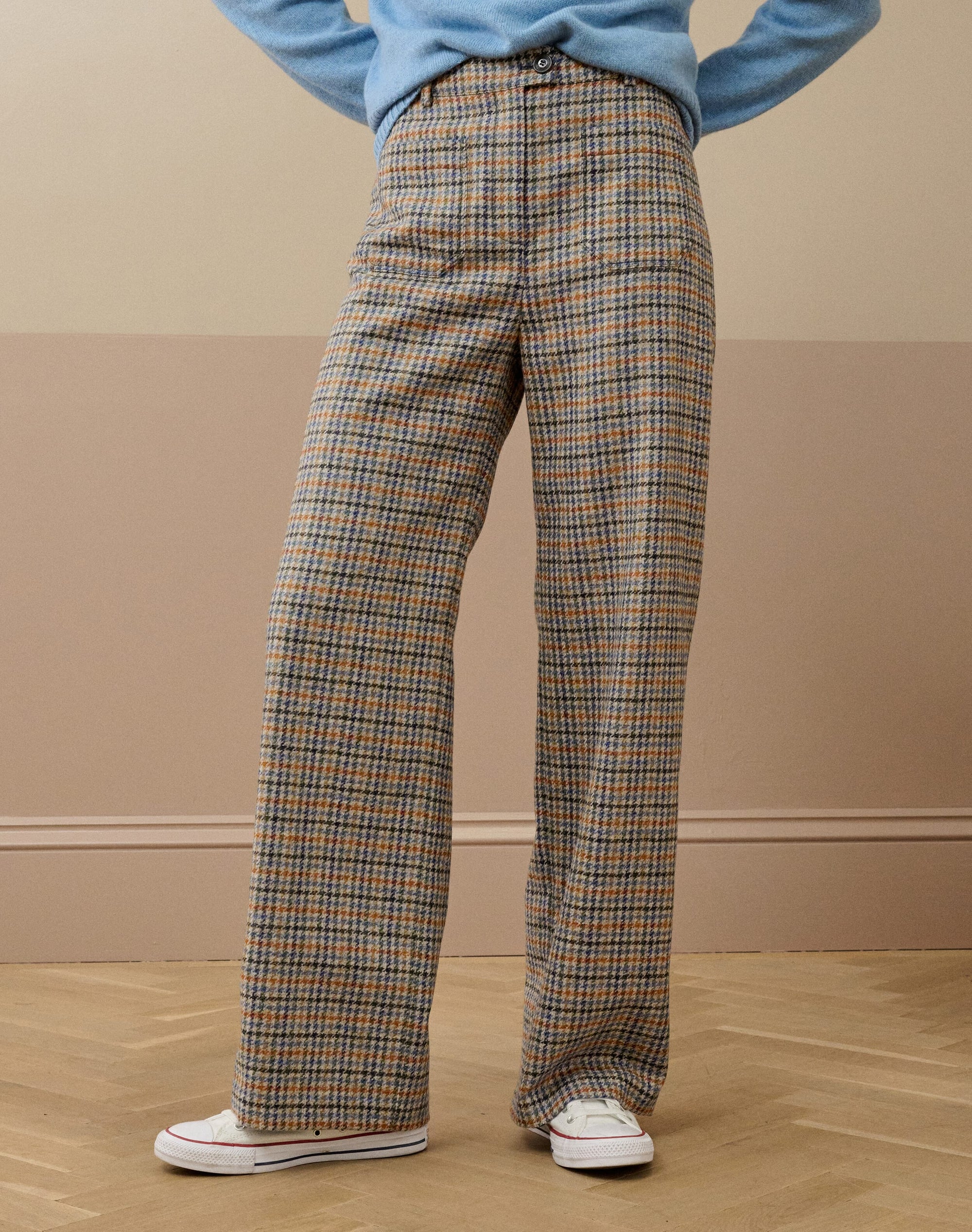 Check Wool Wide Leg Trousers