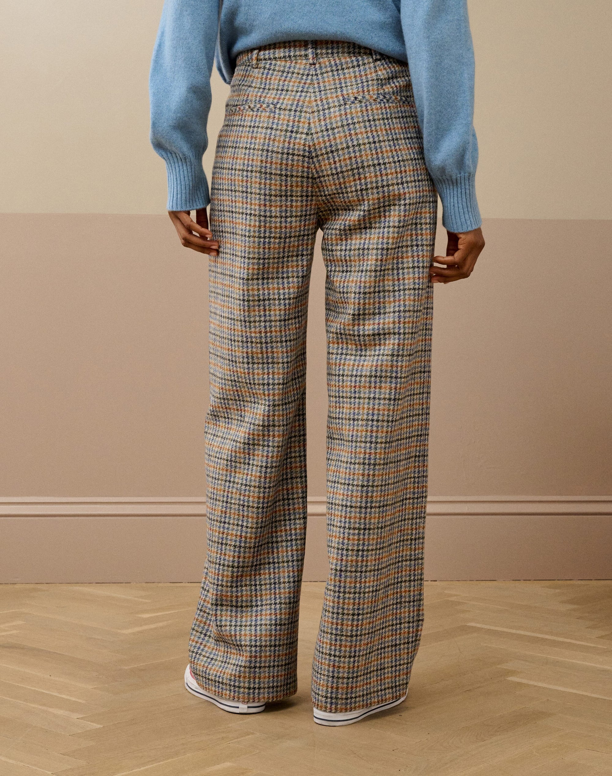 Check Wool Wide Leg Trousers