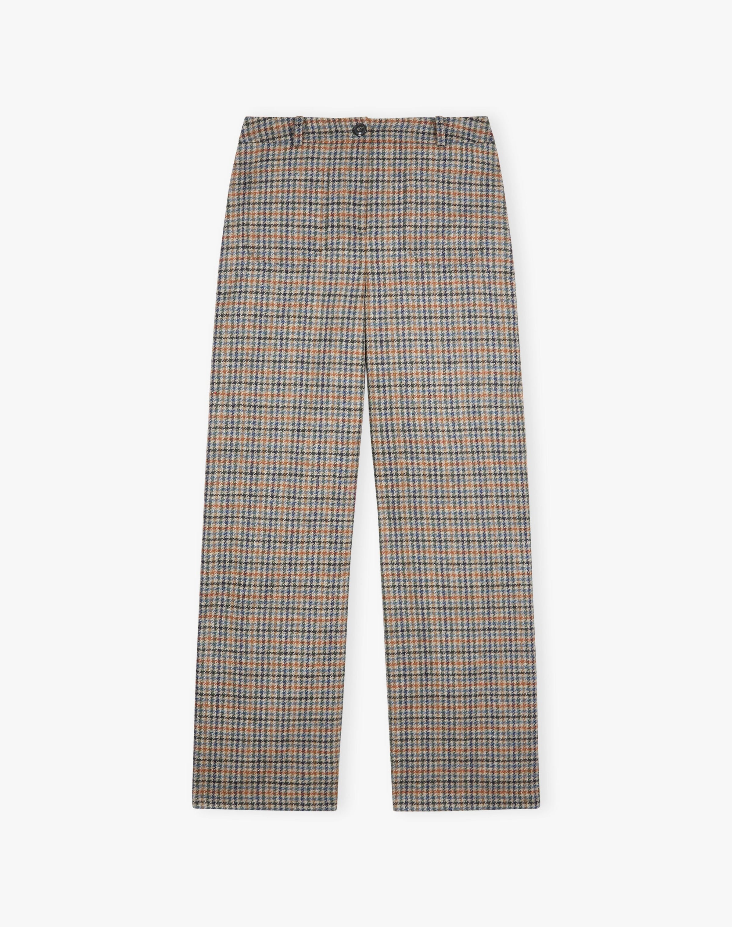 Check Wool Wide Leg Trousers