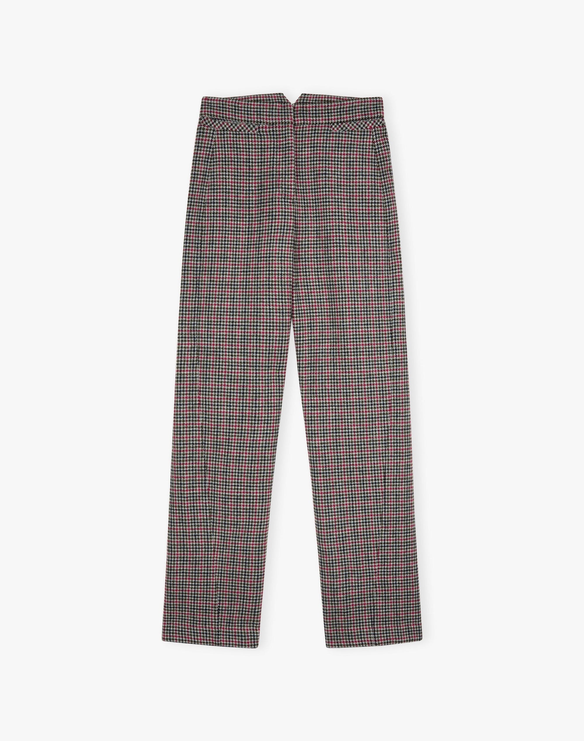 Houndstooth Wool Barrel Leg Trousers