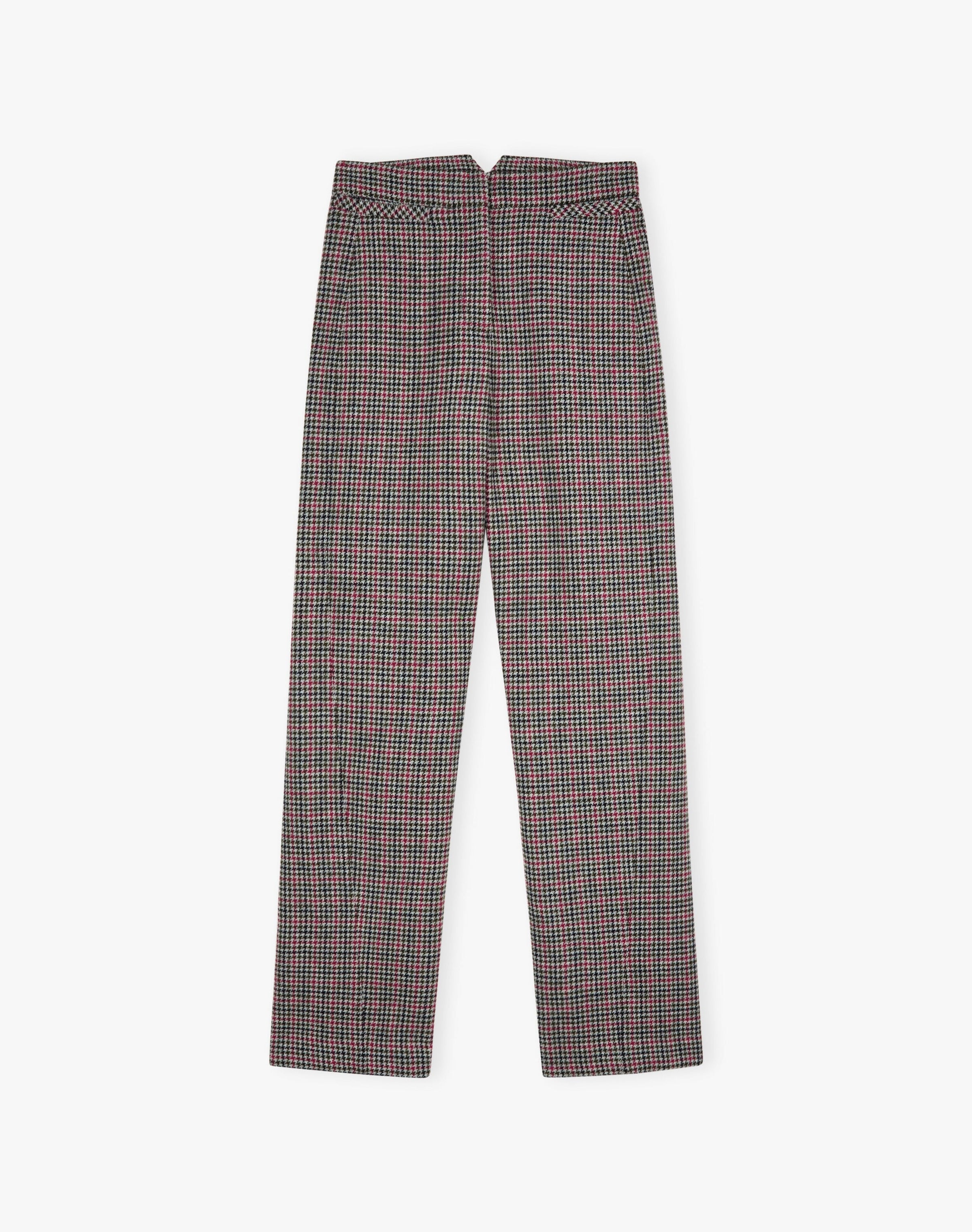 Houndstooth Wool Barrel Leg Trousers