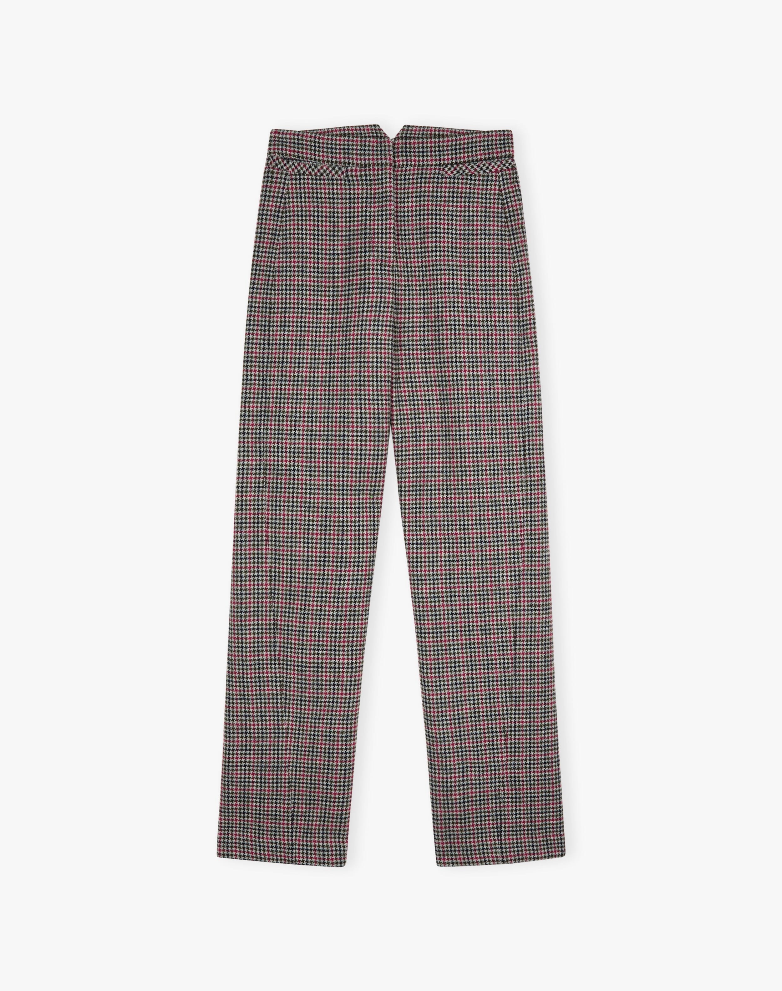 Houndstooth Wool Barrel Leg Trousers