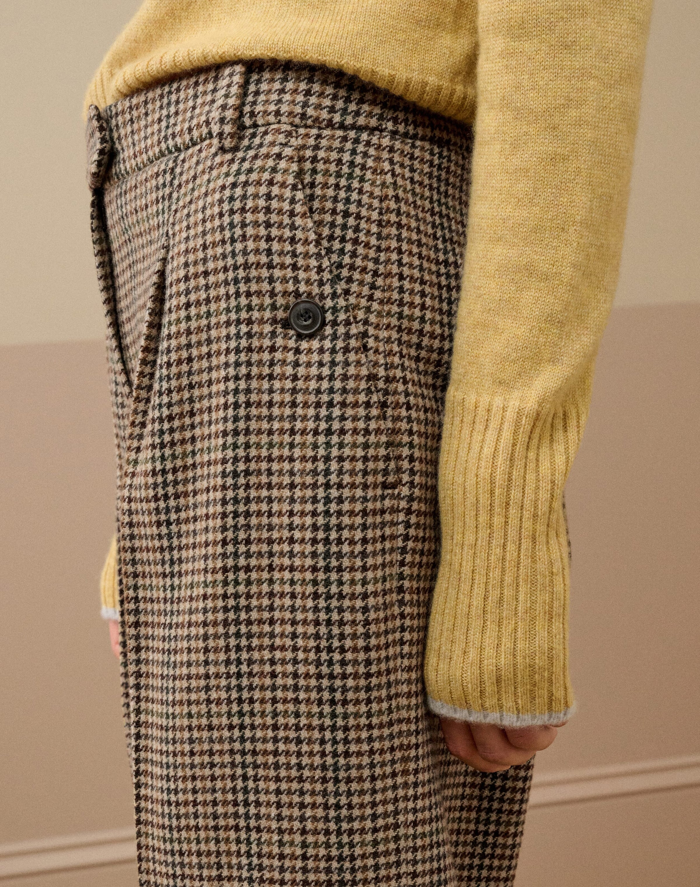 Houndstooth Wool Cropped Trousers